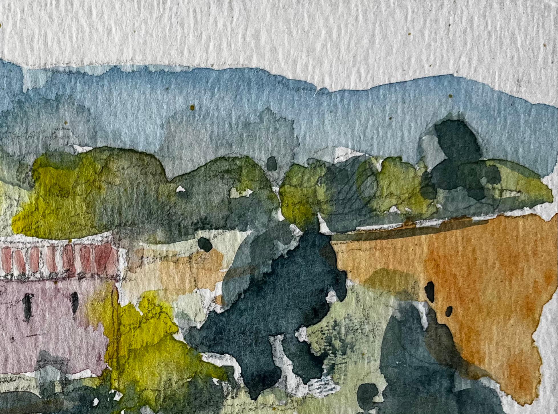 Apt Paesaggio di campagna in fattoria Acquerello francese Post Impressionista - Landscape Art Grigio di Pierre Neveu