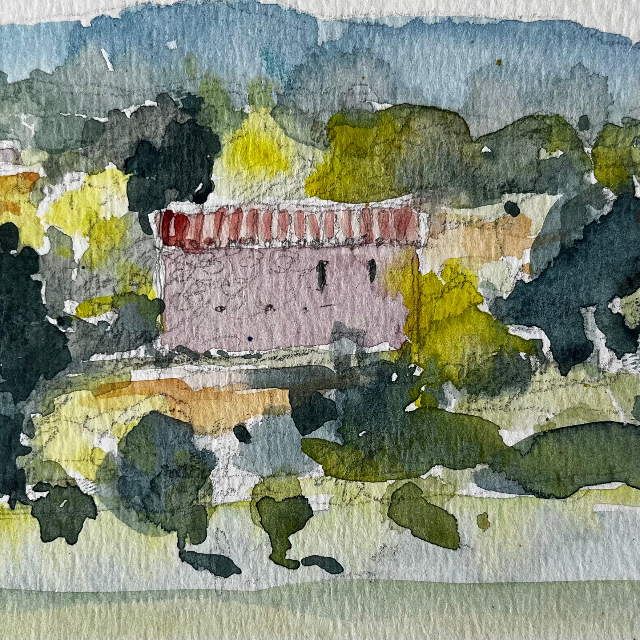 Apt Paesaggio di campagna in fattoria Acquerello francese Post Impressionista in vendita 2