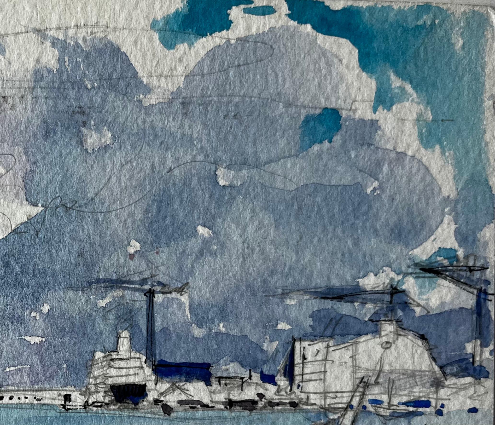 Saint Nazaire French Harbour Boats and Shipyard Study Modern French - Post-Impressionist Painting by Pierre Neveu