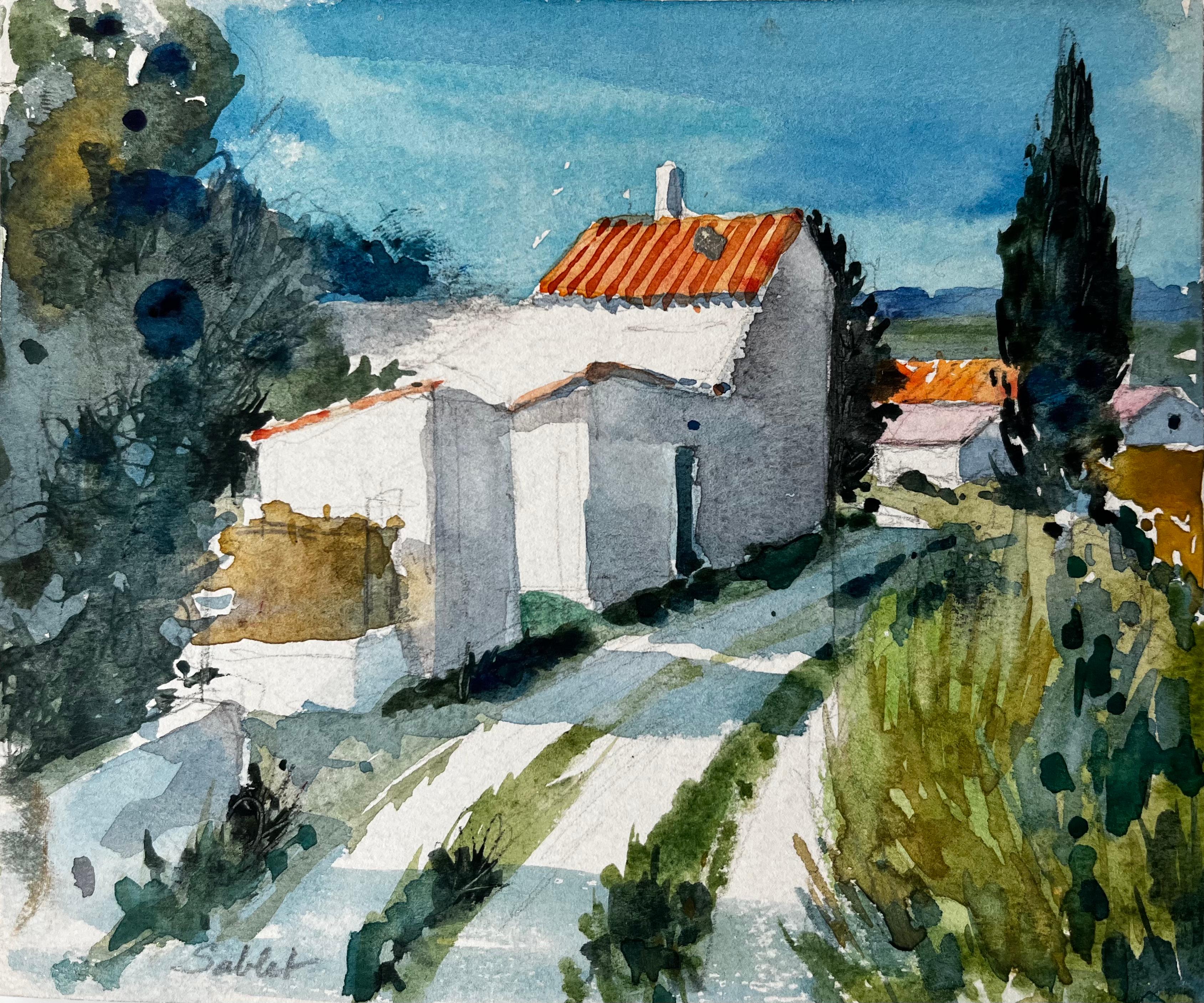 Sablet Case e cipressi del villaggio francese Studio del paesaggio provenzale