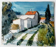 Sablet French Village Houses and Cypress Trees Provençal Landscape Study