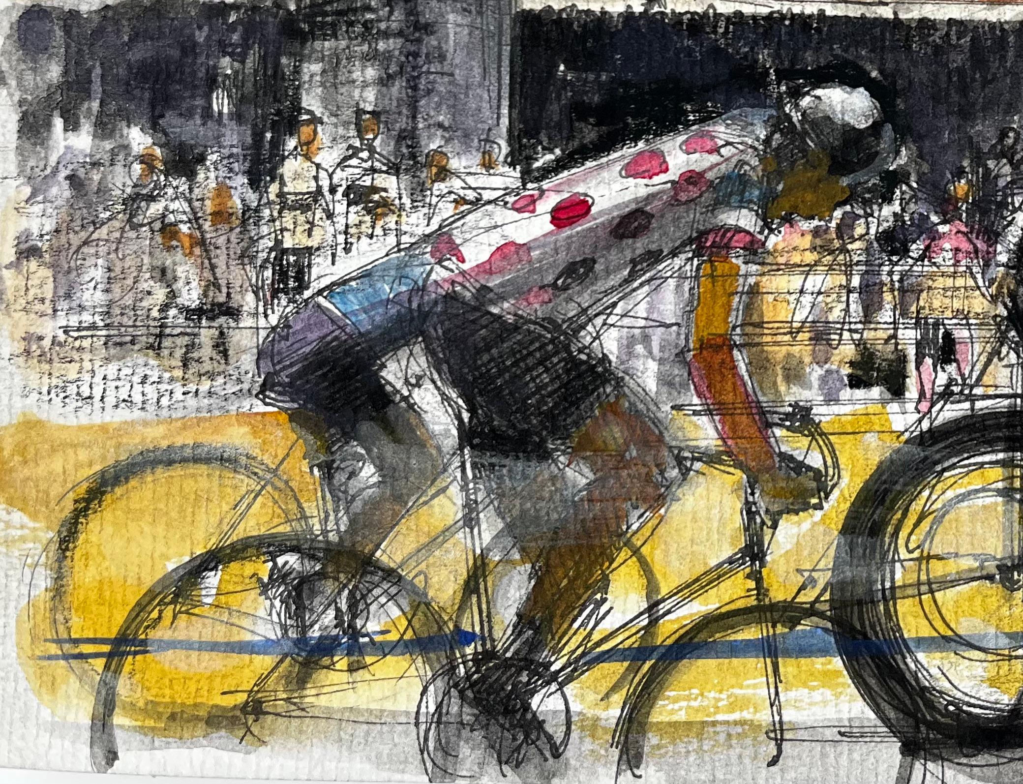 Titolo: Scena di ciclismo indoor francese con ciclisti e spettatori Studio moderno
Artista: Pierre Neveu (francese, nato nel 1929)
Medium: Acquerello su carta da artisti, senza cornice
Dimensioni (H. x L): 6,25 x 7,75 pollici
Condit: buone