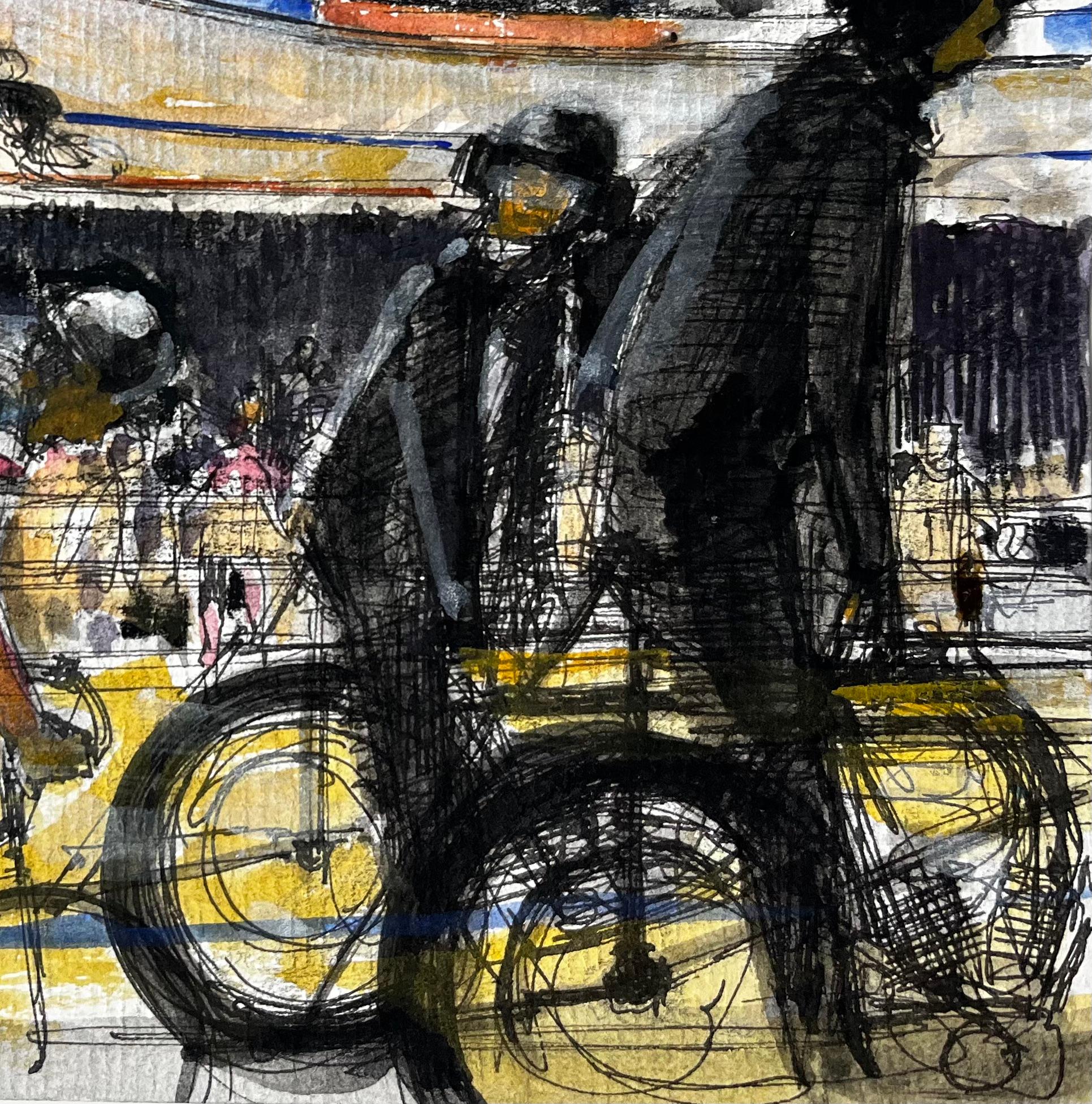 Scena di ciclismo indoor francese con ciclisti e spettatori Studio moderno - Art Postimpressionismo di Pierre Neveu