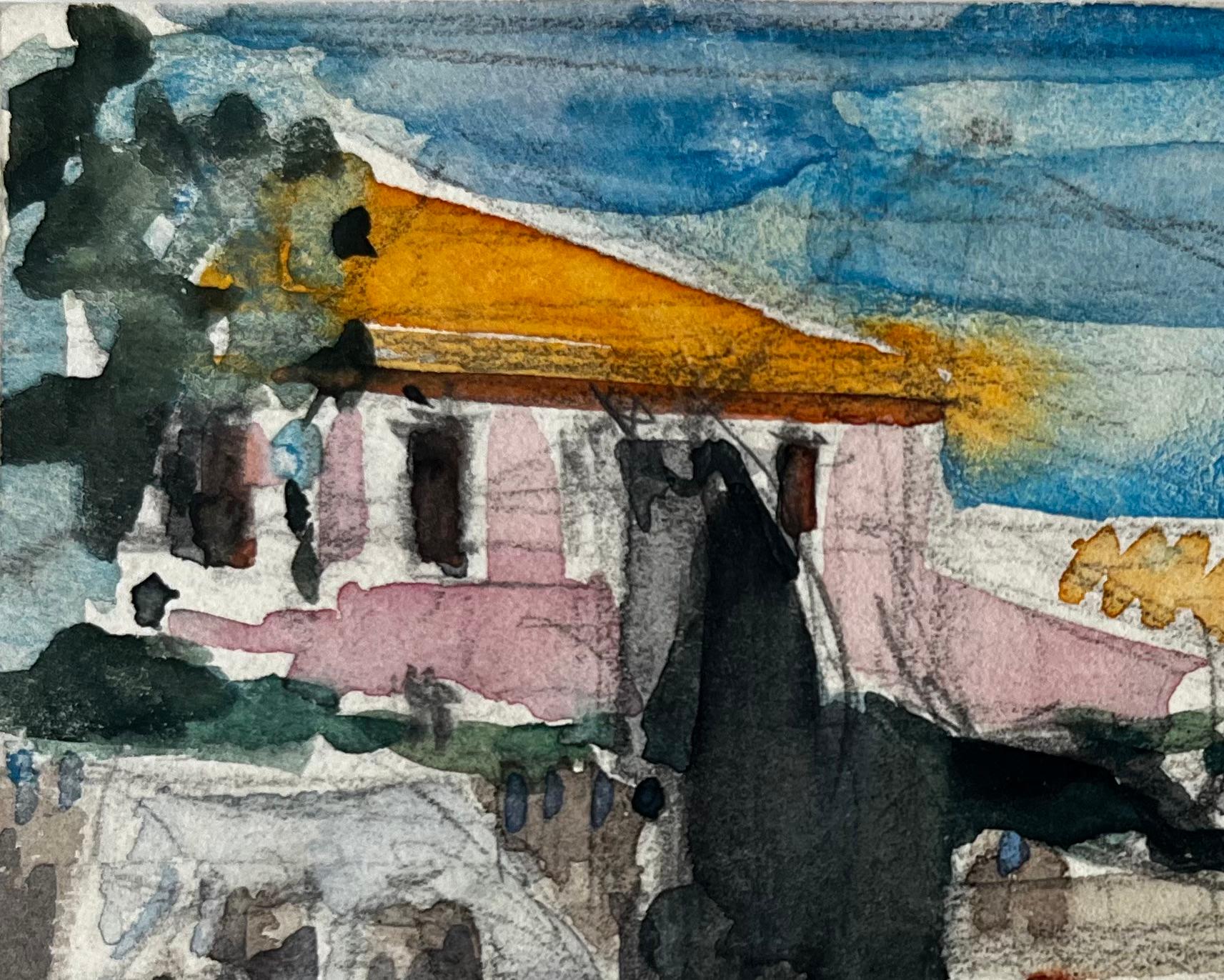 Ferme provençale avec cheval et cyprès Paysage de campagne française - Gris Figurative Painting par Pierre Neveu