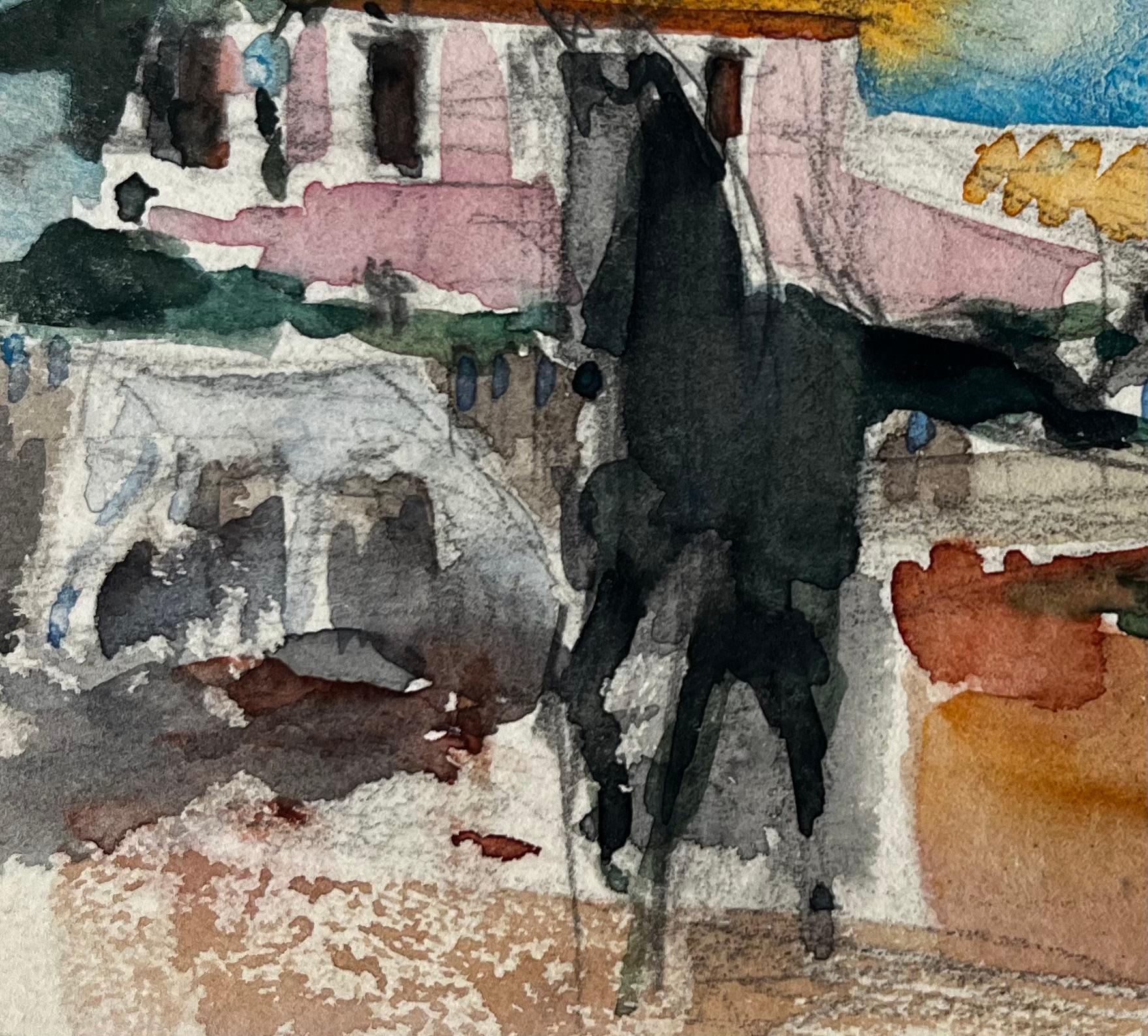 Ferme provençale avec cheval et cyprès Paysage de campagne française - Post-impressionnisme Painting par Pierre Neveu