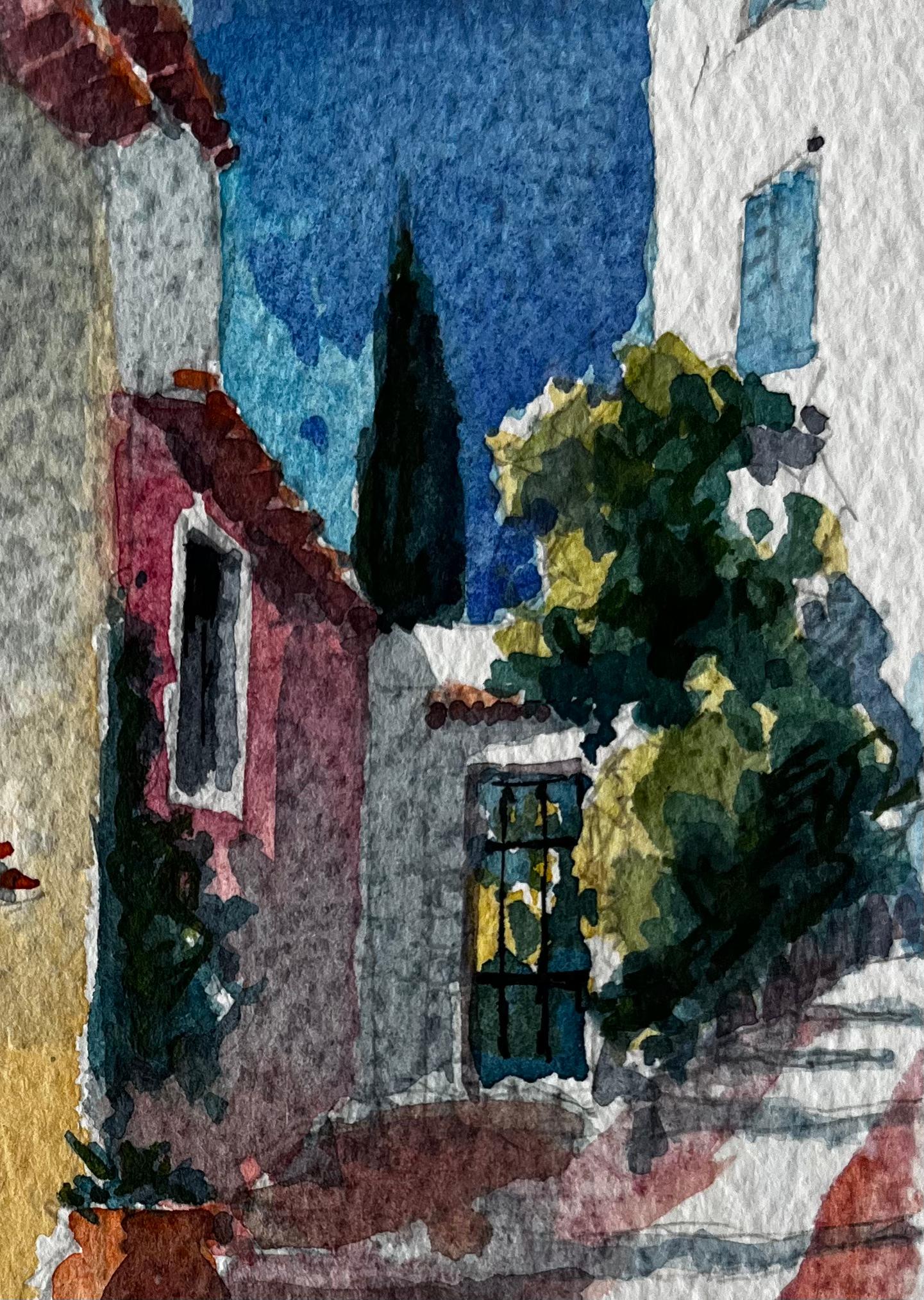 Titolo: Strada illuminata dal sole con vasi e gradini in terracotta nel villaggio francese di Roquemaure
Artista: Pierre Neveu (francese, nato nel 1929)
Medium: Acquerello su carta da artisti, senza cornice
Dimensioni (H. x L): 7,5 x 5,25