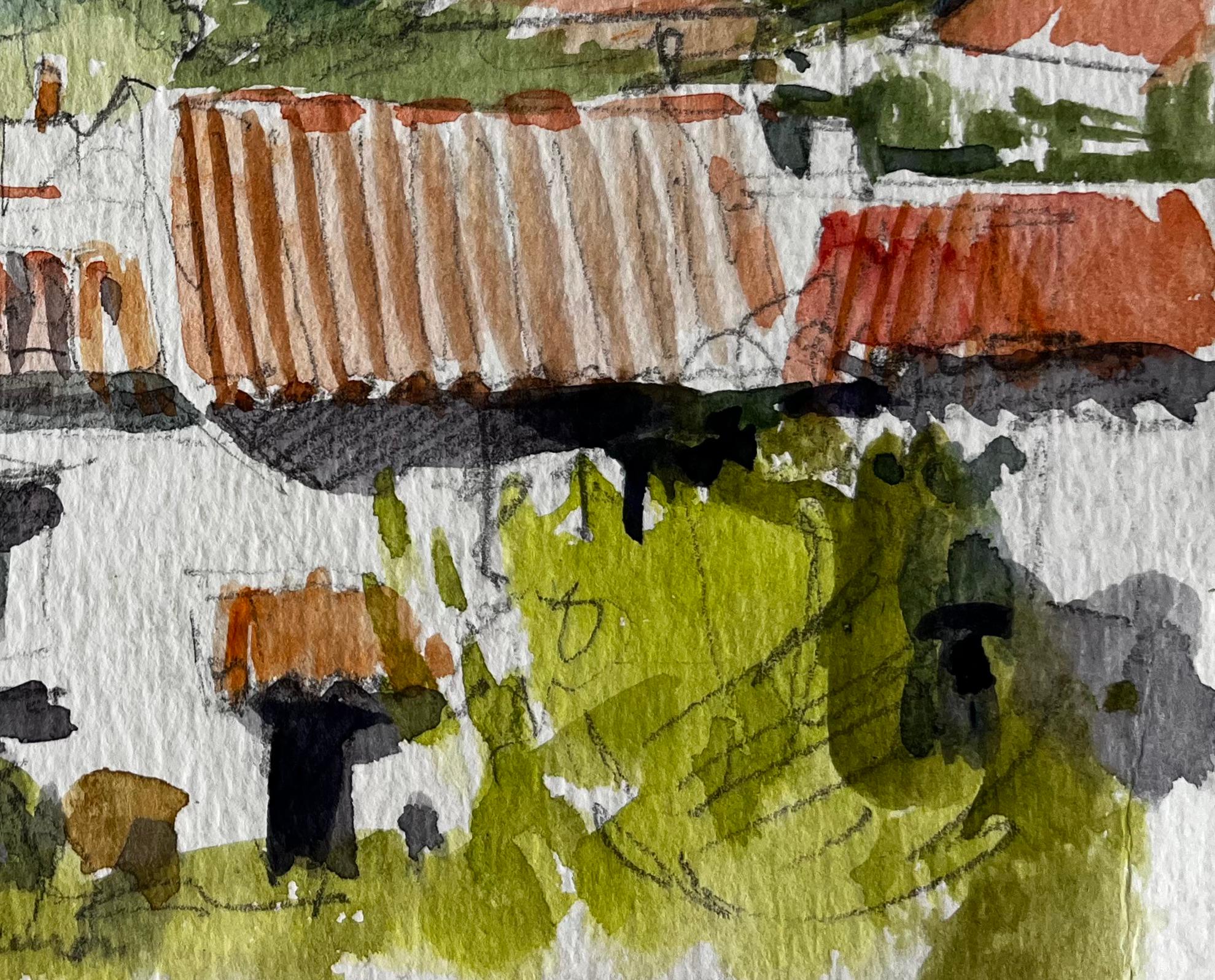 Häuser auf dem Lande in der Nähe von Château de Culinon Französische Landschaft (Post-Impressionismus), Art, von Pierre Neveu