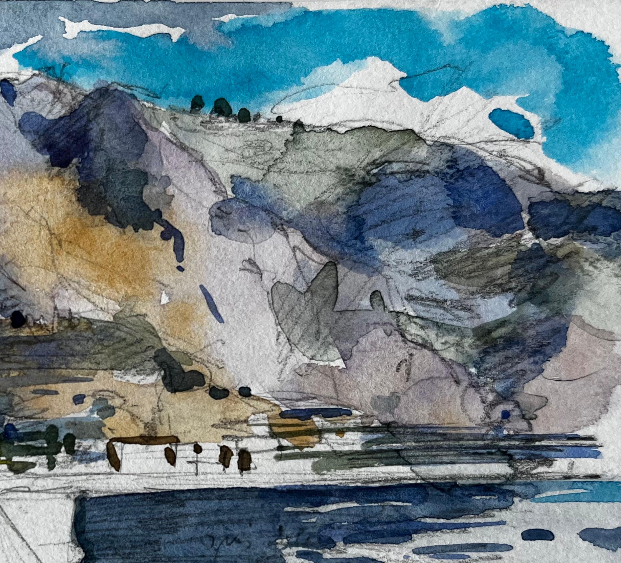 Menton Lighthouse and Coastal Promenade French Riviera Study - Gray Figurative Painting by Pierre Neveu