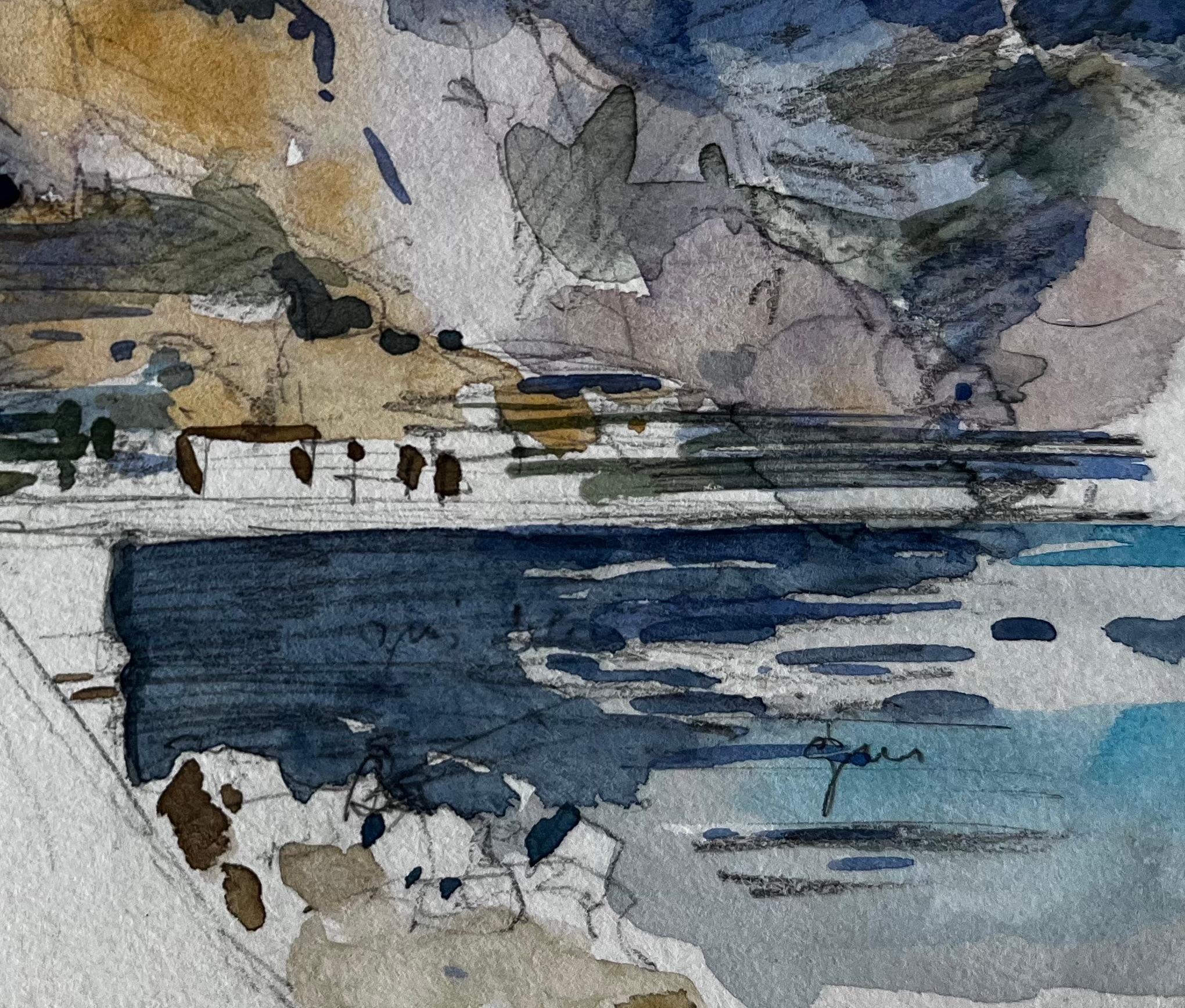 Title: Menton Lighthouse and Coastal Promenade French Riviera Study
Artist: Pierre Neveu (French b.1929)
Medium: Watercolour on artists paper, unframed
Size (H x W): 4 x 6 inches
Signed: Lower left, inscribed “Menton”
Condition: good overall; light