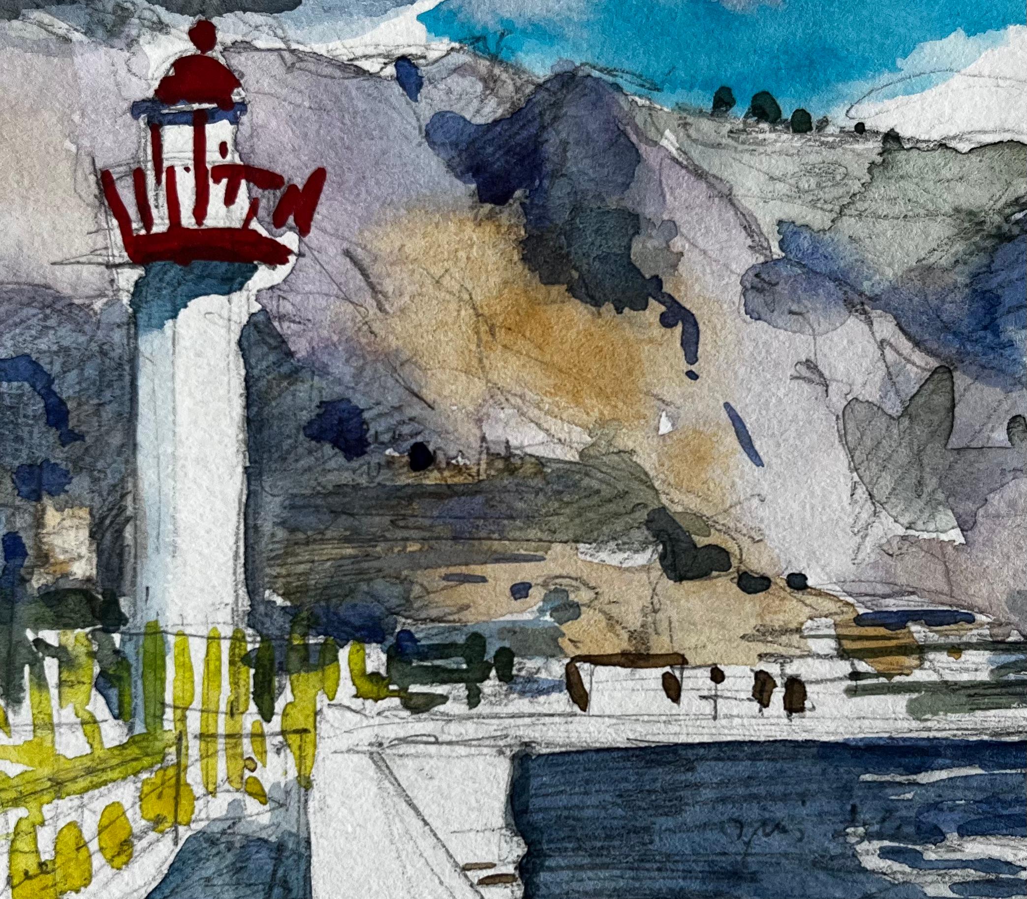 Menton Lighthouse and Coastal Promenade French Riviera Study For Sale 2