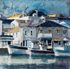 Bateaux de pêche et maisons du front de mer Scène portuaire méditerranéenne française