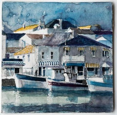 Fishing Boats and Harbourfront Houses French Mediterranean Port Scene
