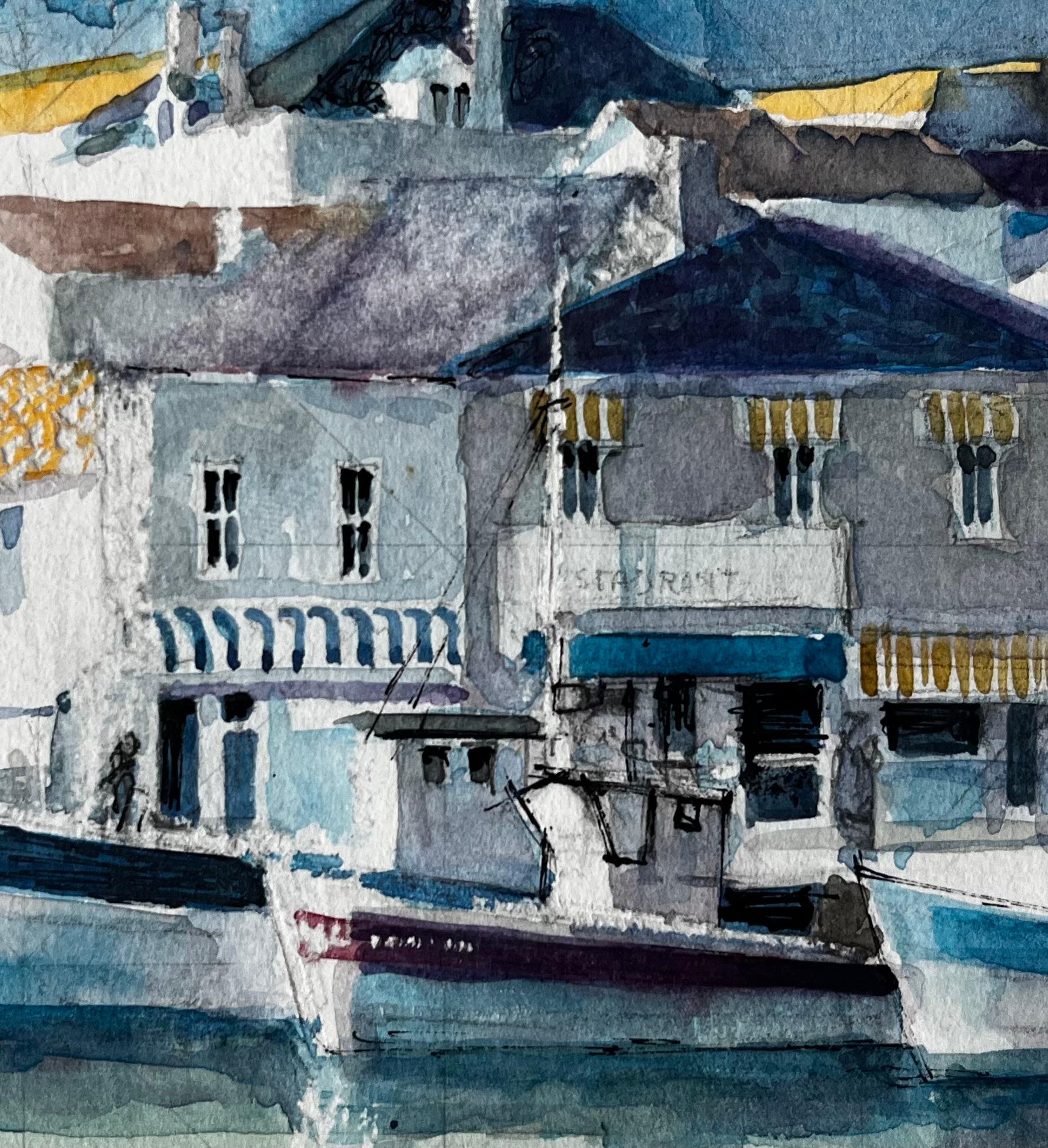 Bateaux de pêche et maisons du front de mer Scène portuaire méditerranéenne française en vente 2