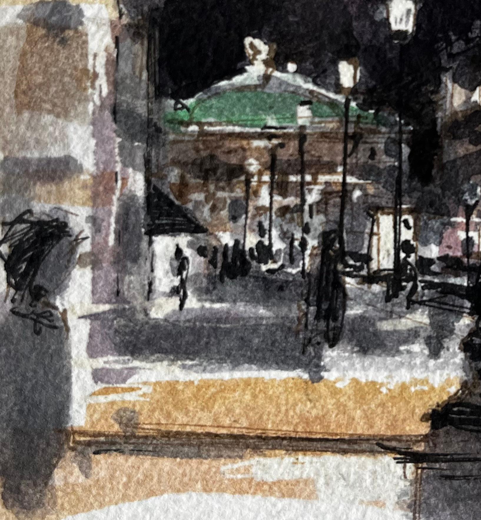 La calle de París de noche con la luz de las lámparas y la Ópera del Palais Garnier en venta 1