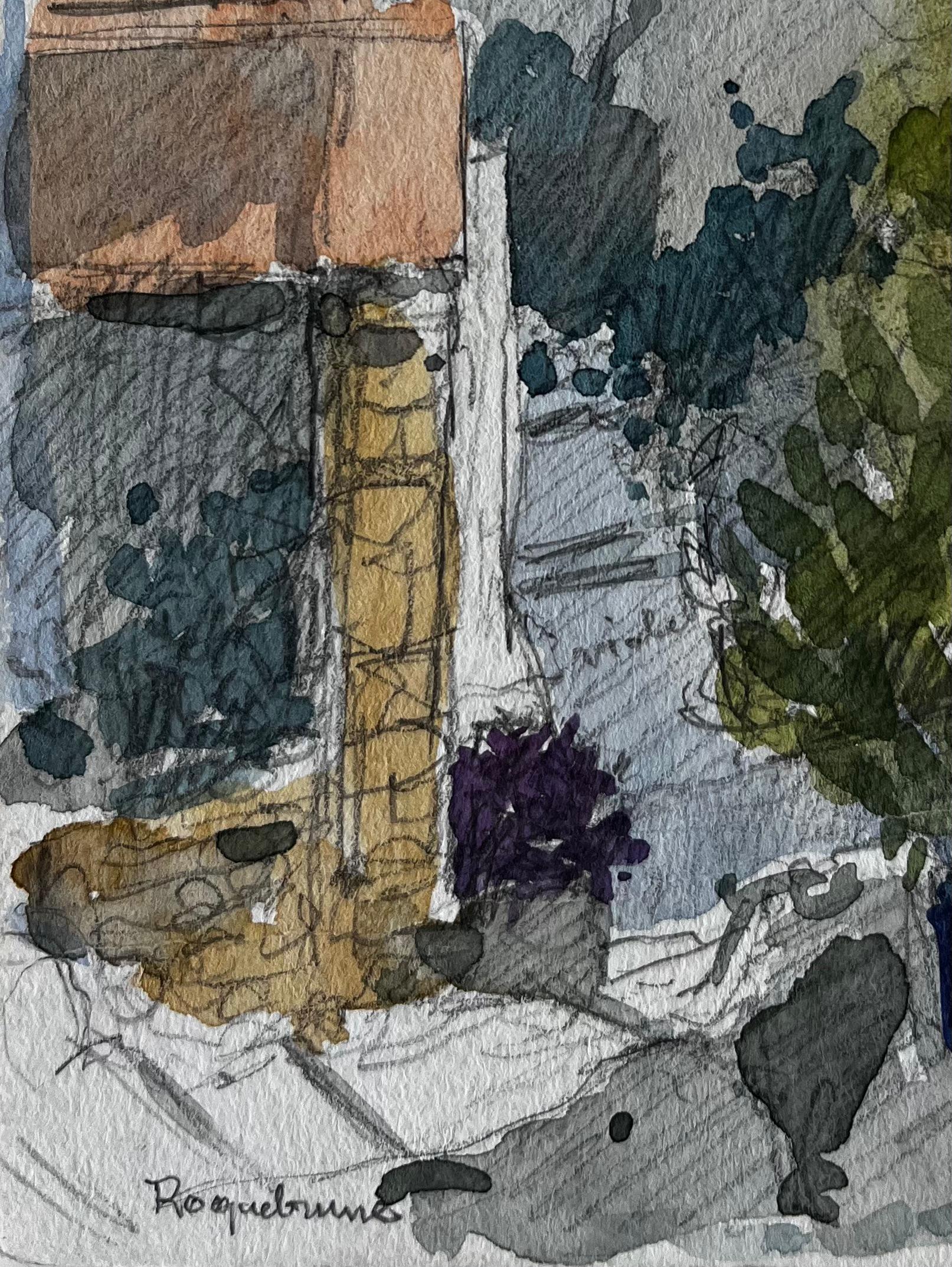 Roquebrune Village Pathway with Distant Sea View French Riviera Study For Sale 1