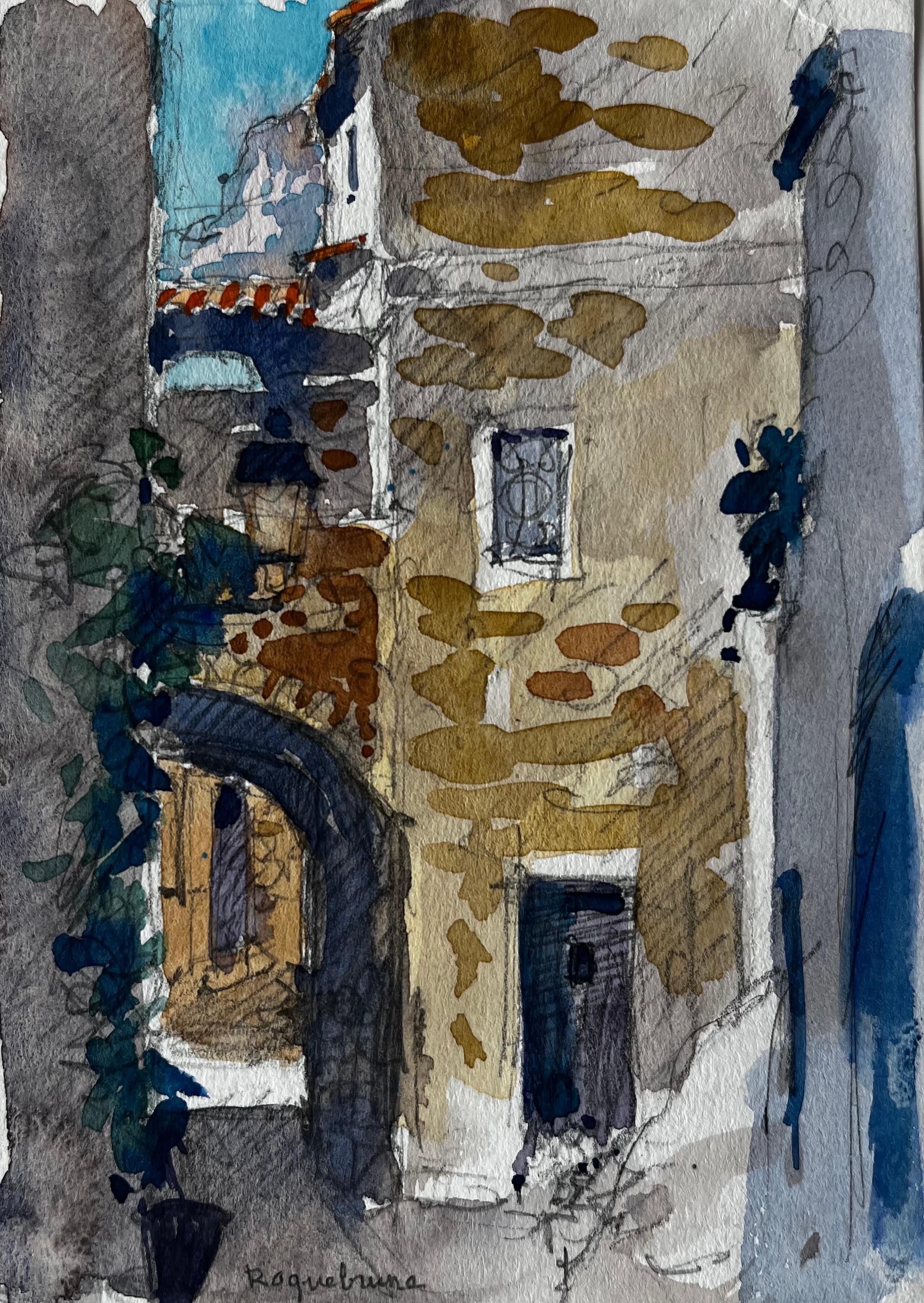 Roquebrune Stone Archway and Sunlit Facade French Riviera Street Scene