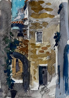 Roquebrune Stone Archway and Sunlit Facade French Riviera Street Scene