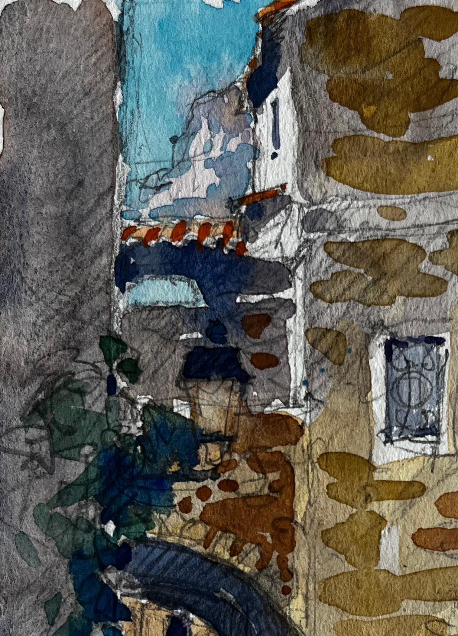 Roquebrune Steinbogen und sonnenbeschienene Fassade Straßenszene an der französischen Riviera (Post-Impressionismus), Painting, von Pierre Neveu