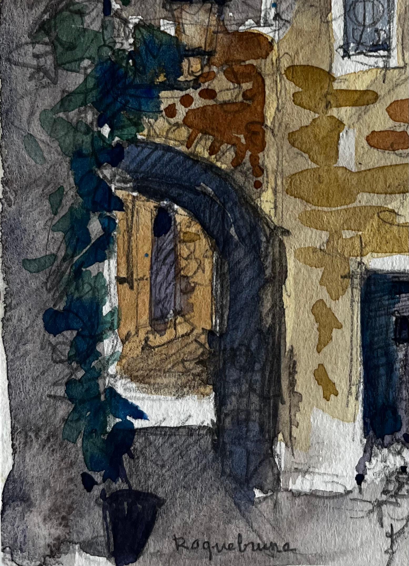 Roquebrune Steinbogen und sonnenbeschienene Fassade Straßenszene an der französischen Riviera im Angebot 1