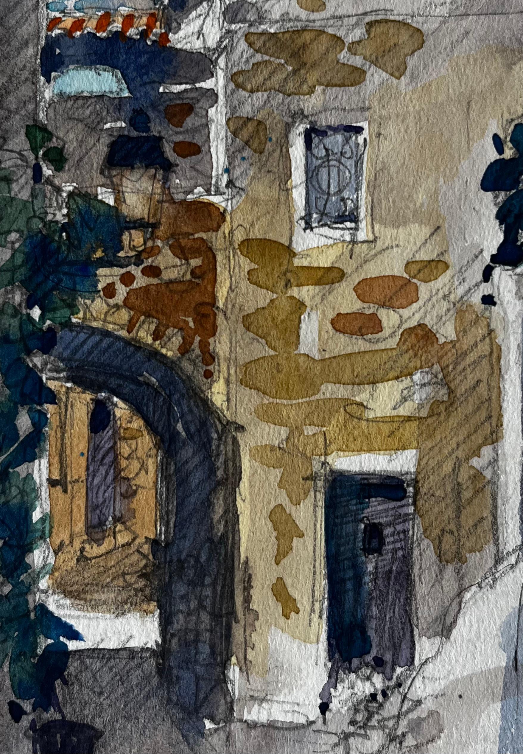 Roquebrune Steinbogen und sonnenbeschienene Fassade Straßenszene an der französischen Riviera im Angebot 2