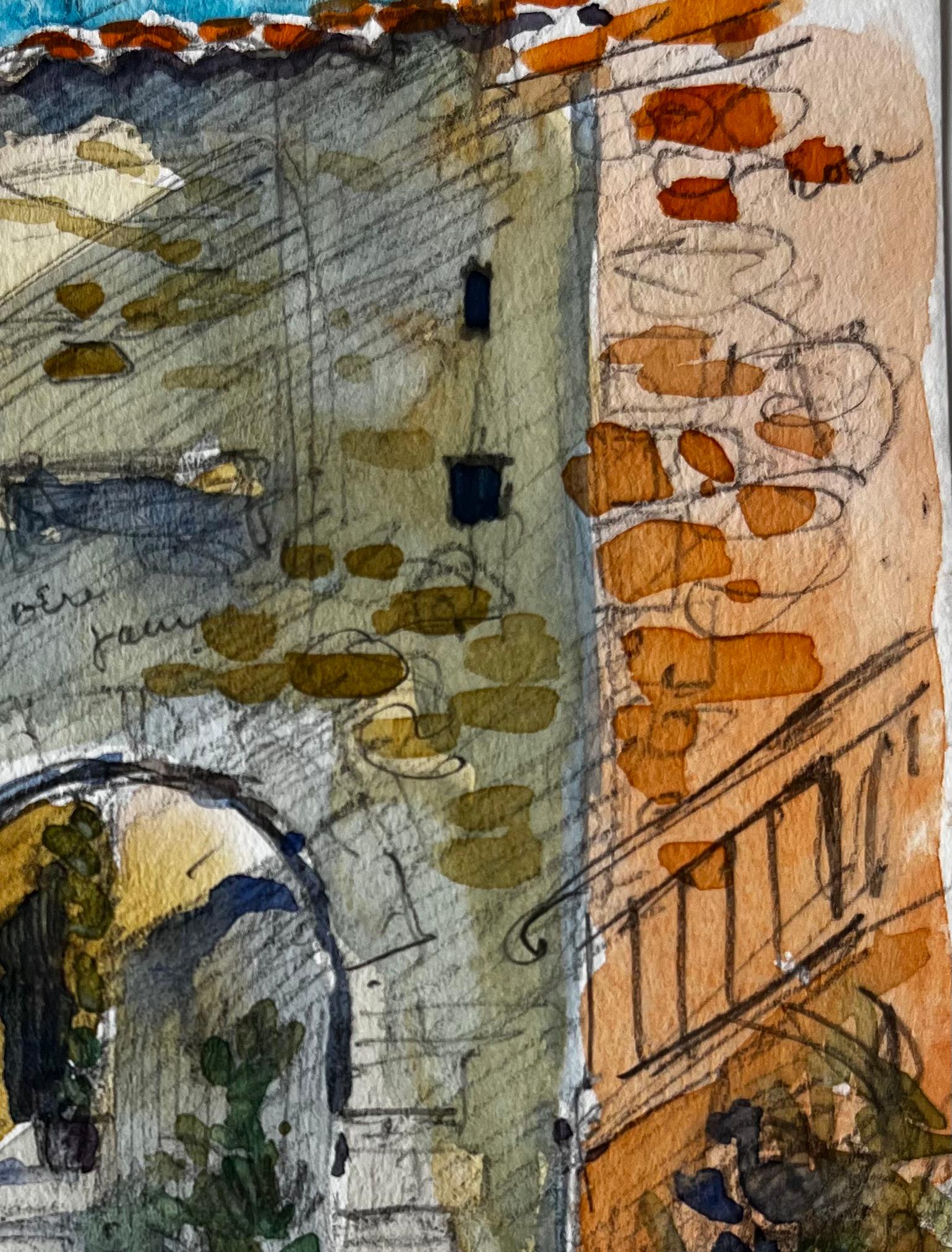 Arco di Roquebrune e passaggio illuminato dal sole Studio architettonico della Costa Azzurra - Painting Postimpressionismo di Pierre Neveu