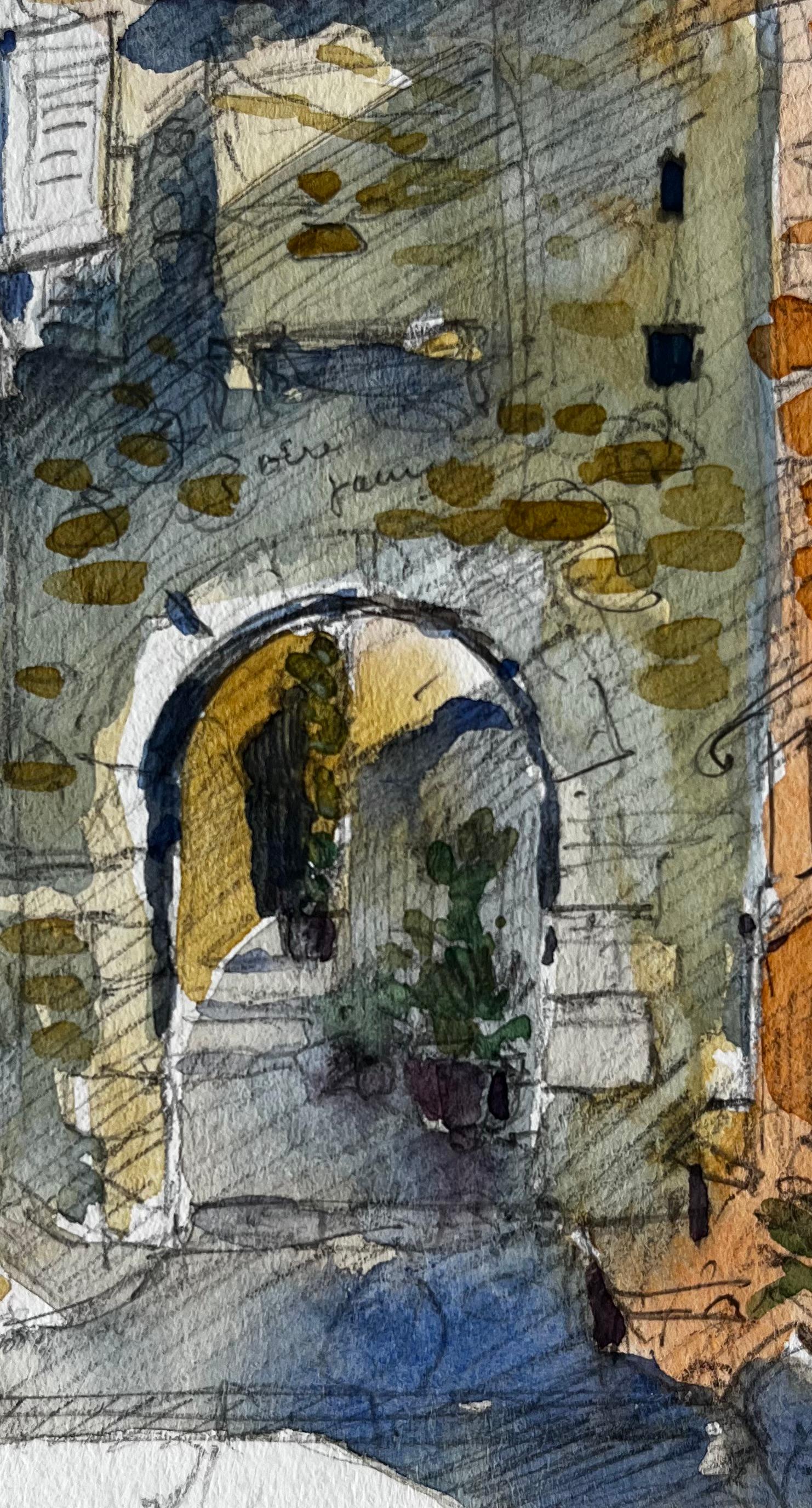 Arco di Roquebrune e passaggio illuminato dal sole Studio architettonico della Costa Azzurra in vendita 2