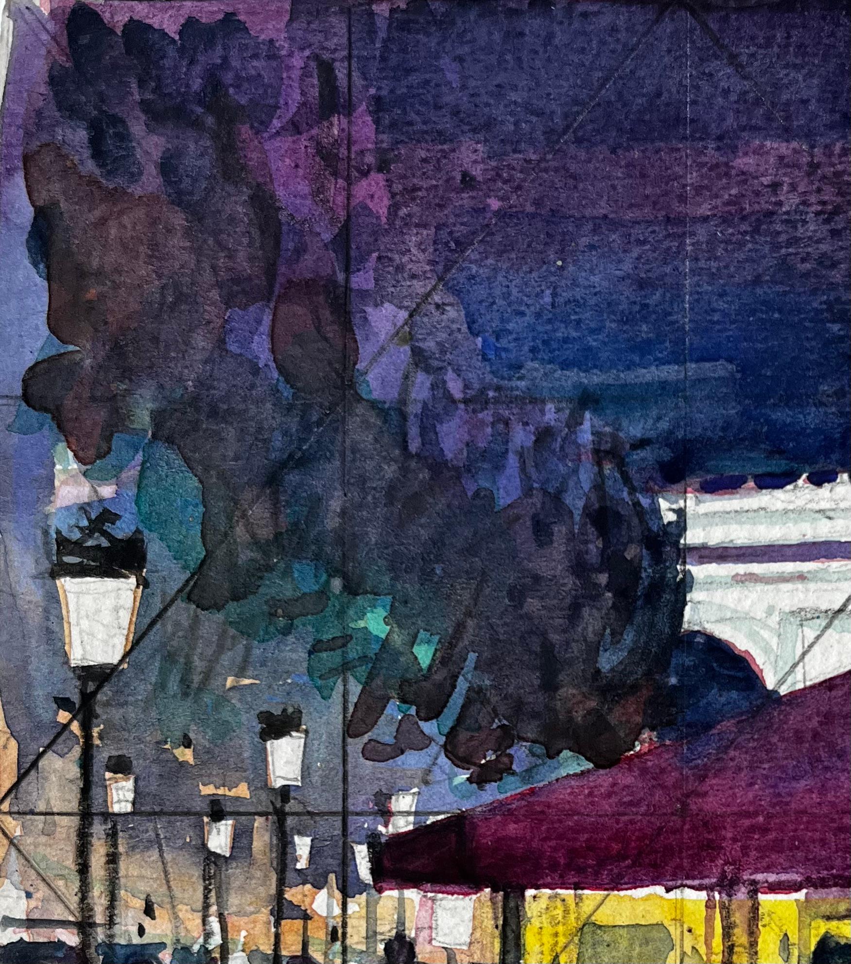 Escena callejera nocturna con figuras y toldo de neón Estudio Nocturno Mediterráneo en venta 1