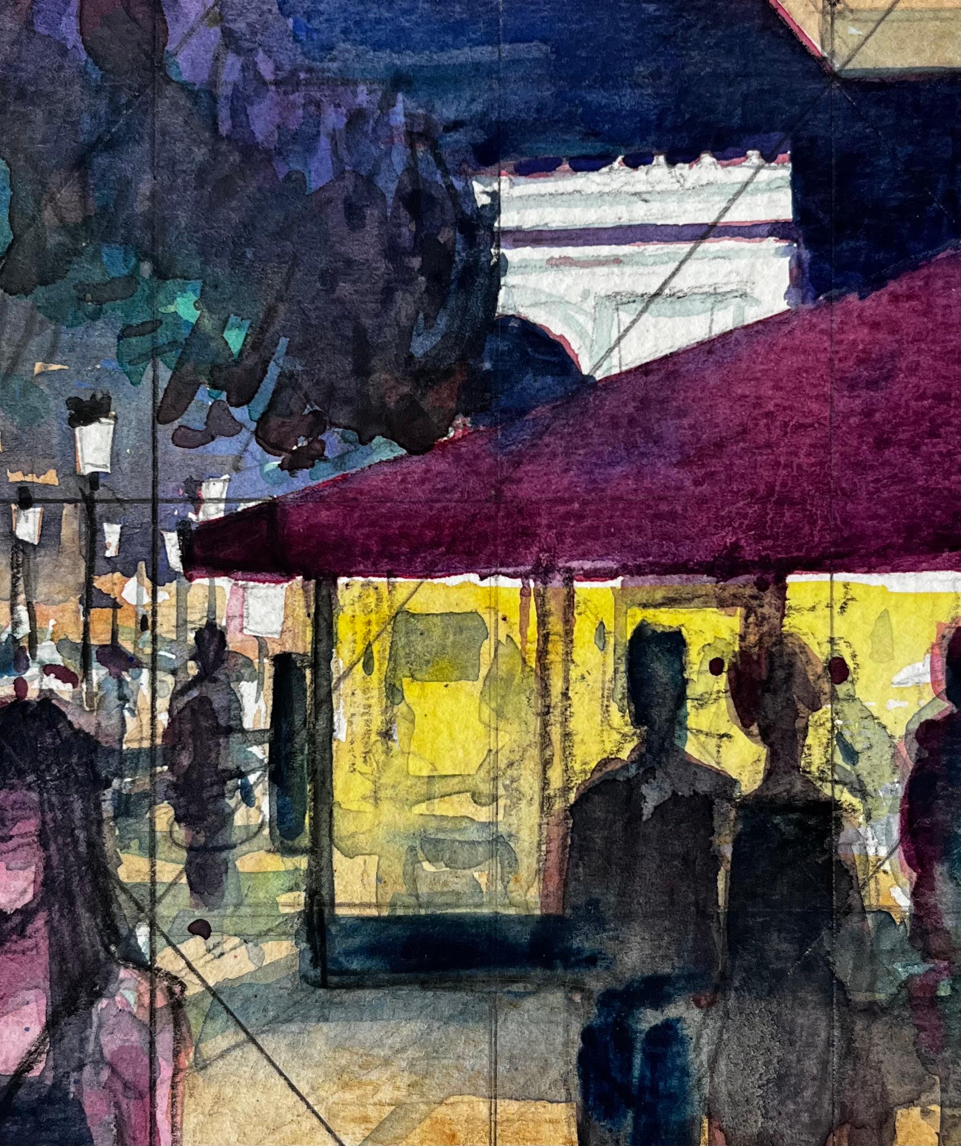 Escena callejera nocturna con figuras y toldo de neón Estudio Nocturno Mediterráneo en venta 2