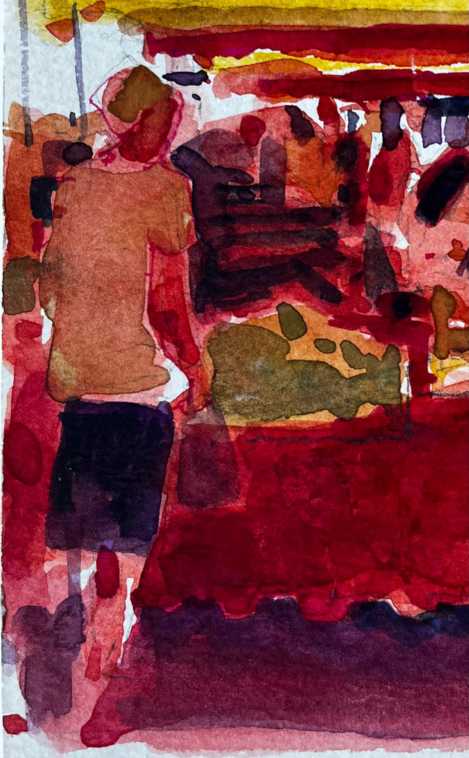 Provençal Market Scene Under Red and Yellow Awnings French Riviera Study For Sale 2