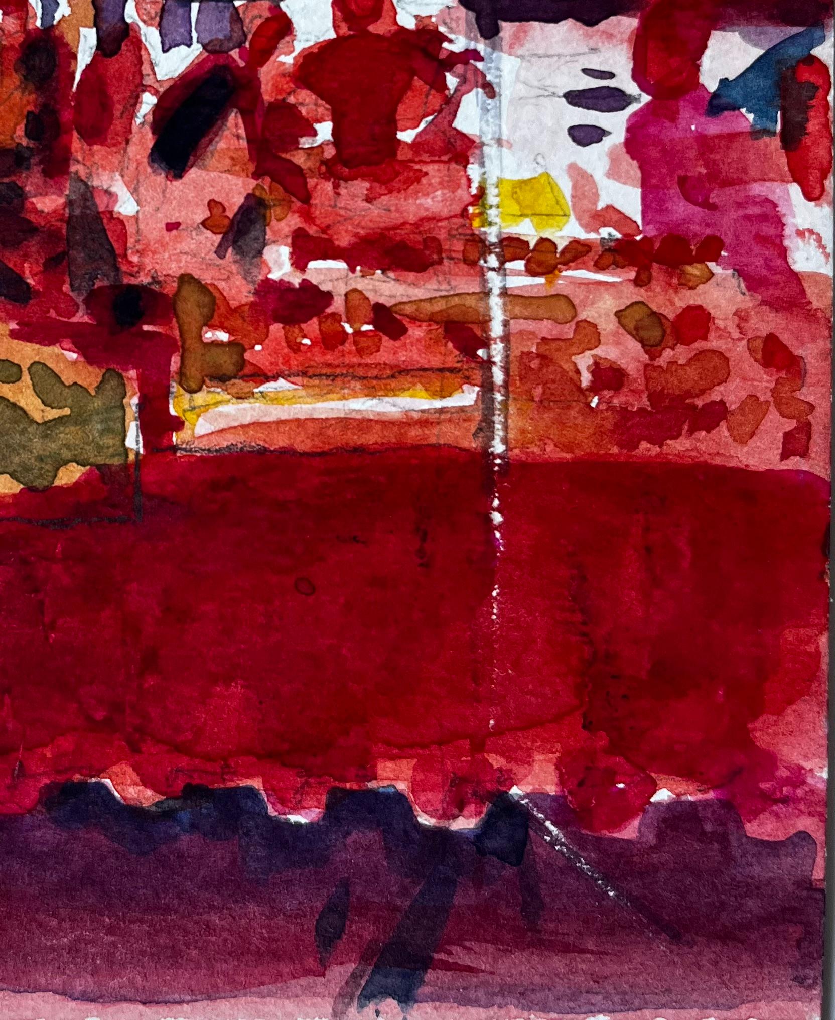 Provençal Market Scene Under Red and Yellow Awnings French Riviera Study For Sale 1