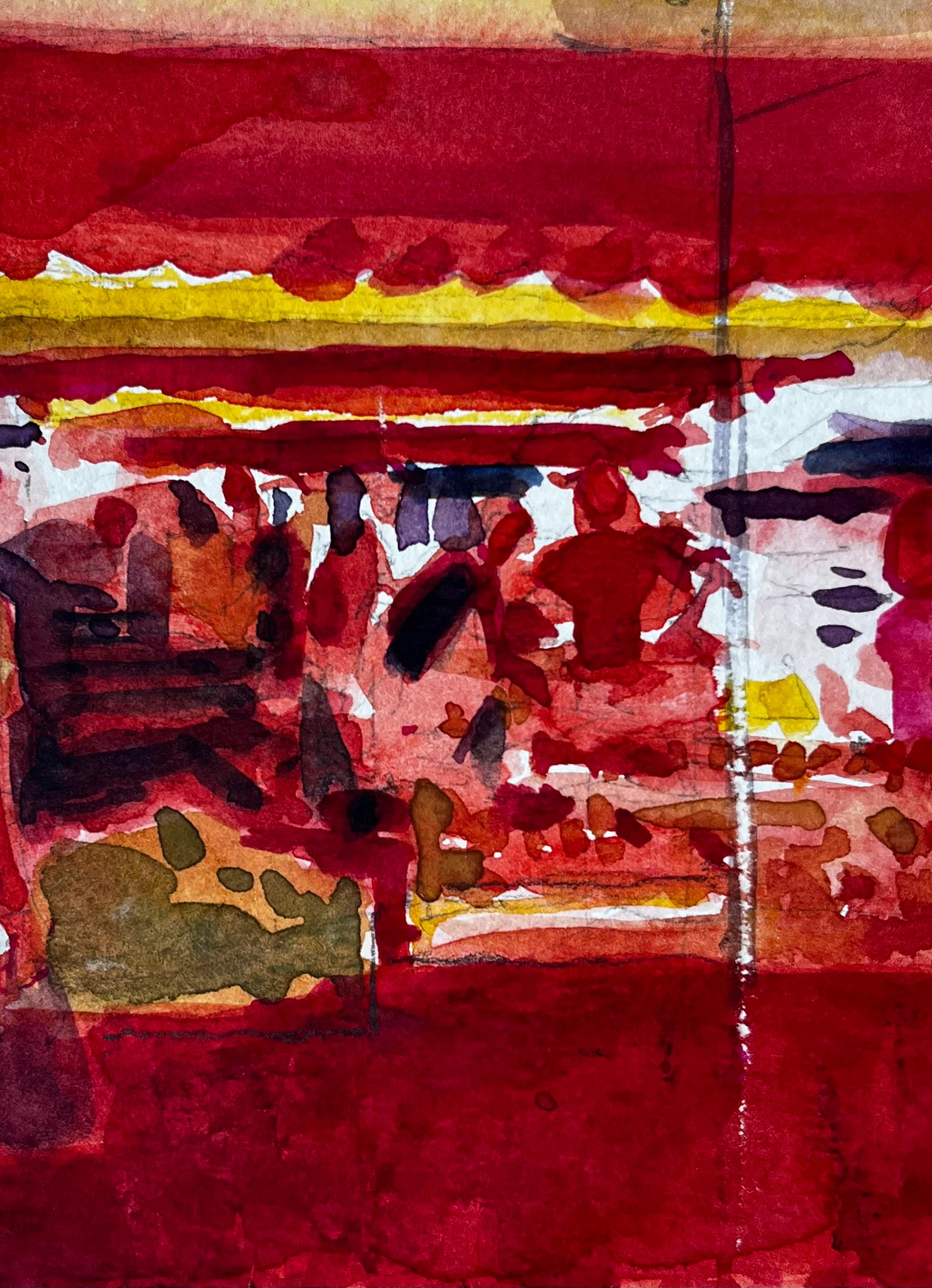 Provençal Market Scene Under Red and Yellow Awnings French Riviera Study For Sale 3