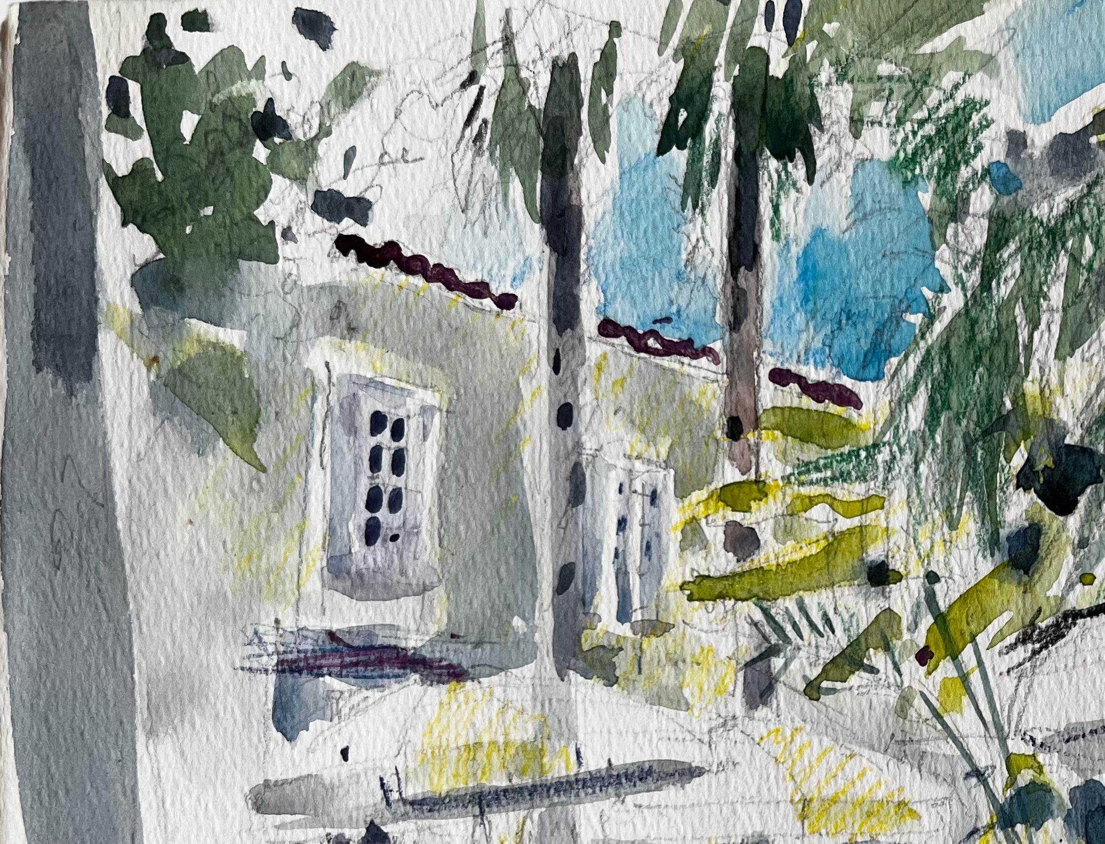 Estudio en acuarela de la Terraza y Jardín de la Corte Real de Montecarlo - Painting de Pierre Neveu