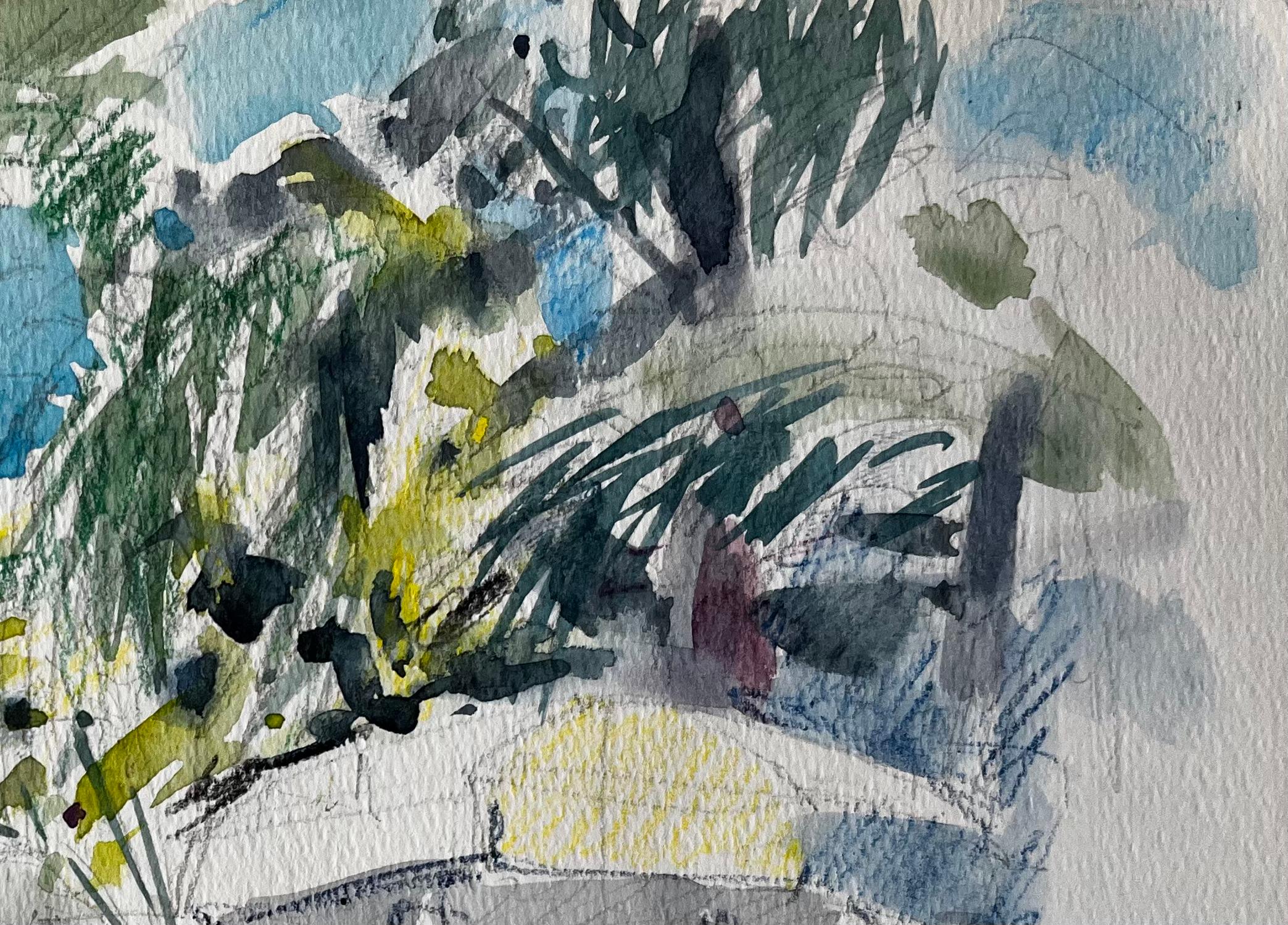 Estudio en acuarela de la Terraza y Jardín de la Corte Real de Montecarlo - Painting Posimpresionista de Pierre Neveu