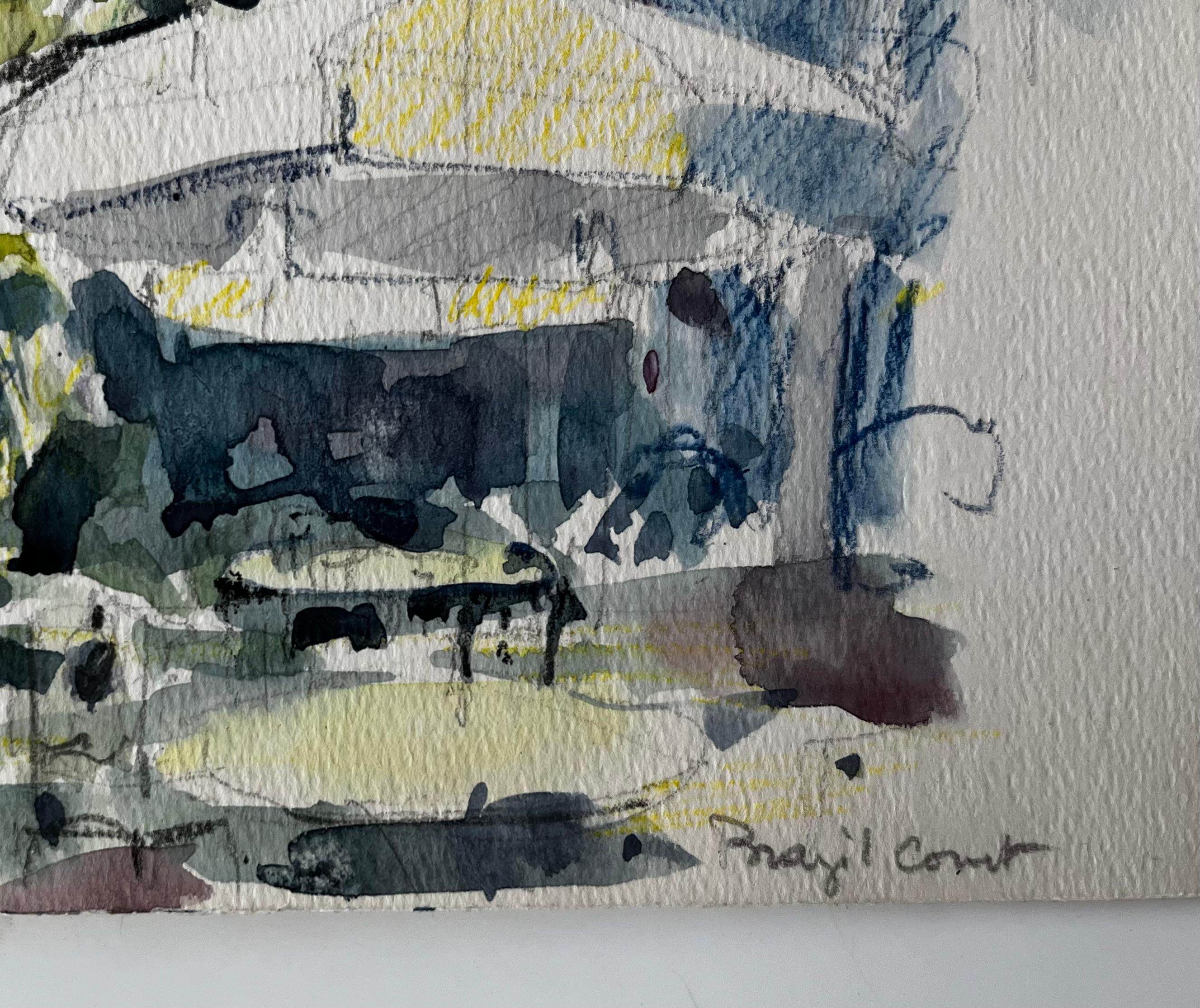 Estudio en acuarela de la Terraza y Jardín de la Corte Real de Montecarlo en venta 2