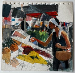 Woman Selecting Fruit at Market Stall French Riviera Watercolour Study