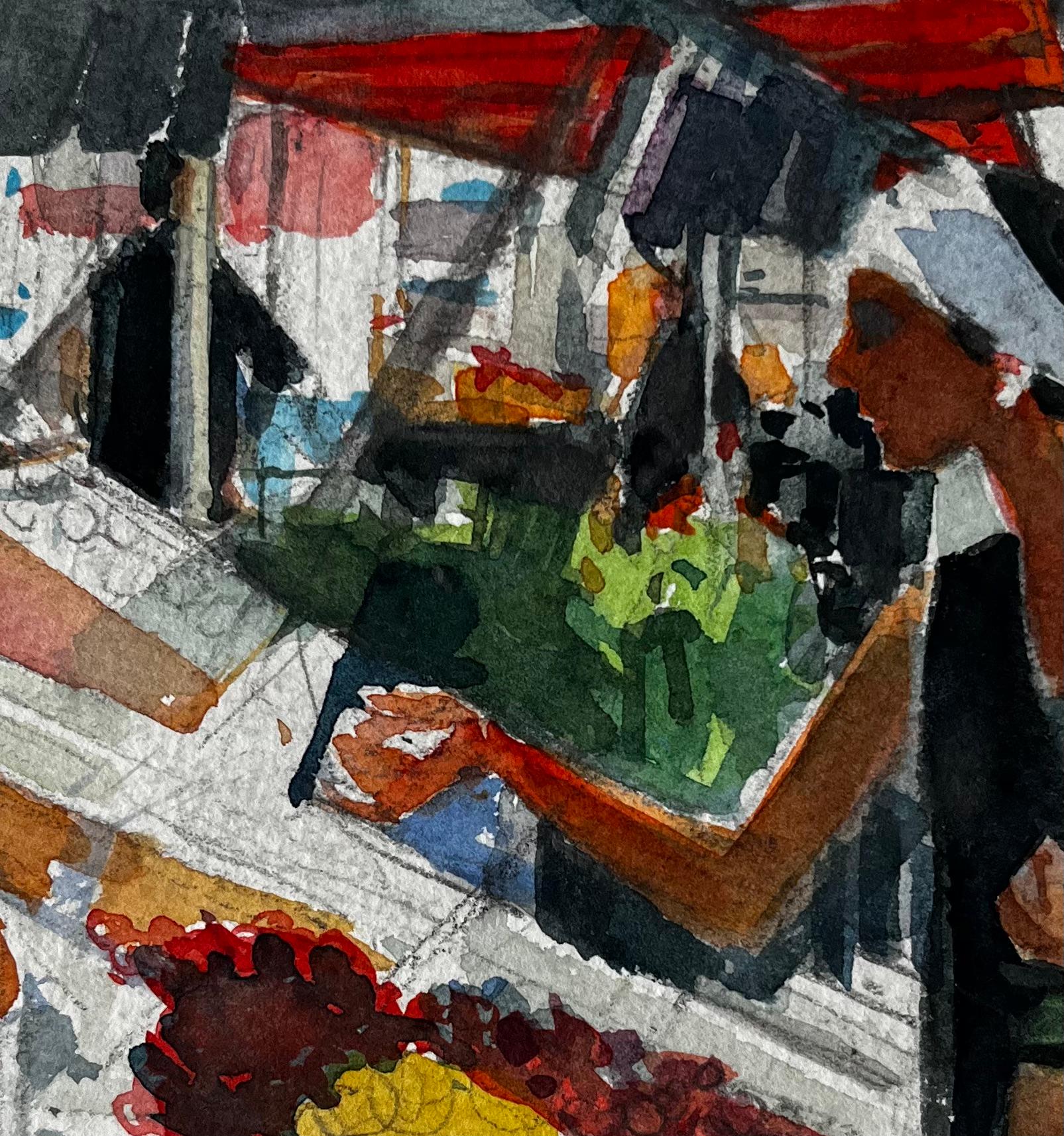 Woman Selecting Fruit at Market Stall French Riviera Watercolour Study For Sale 2