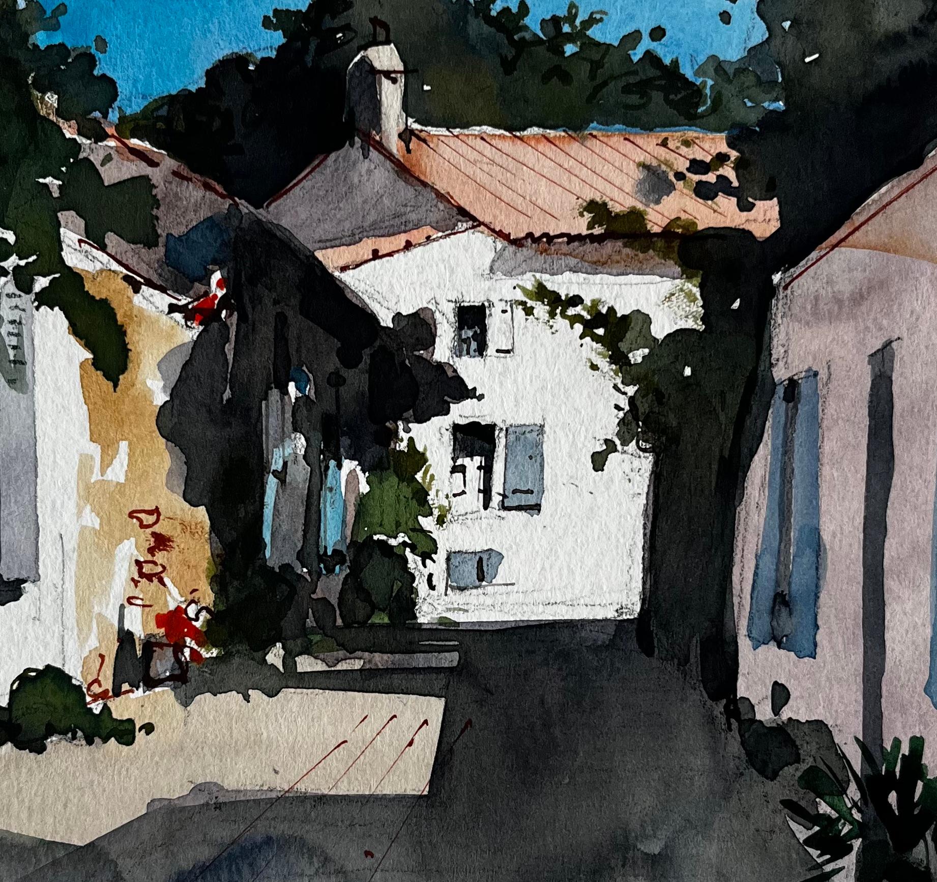 Strada illuminata dal sole e case imbiancate a Noirmoutier Studio sul villaggio costiero francese in vendita 2