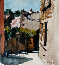 Sunlit Street and Stone Houses in Dinant Belgian Riverside Town Study