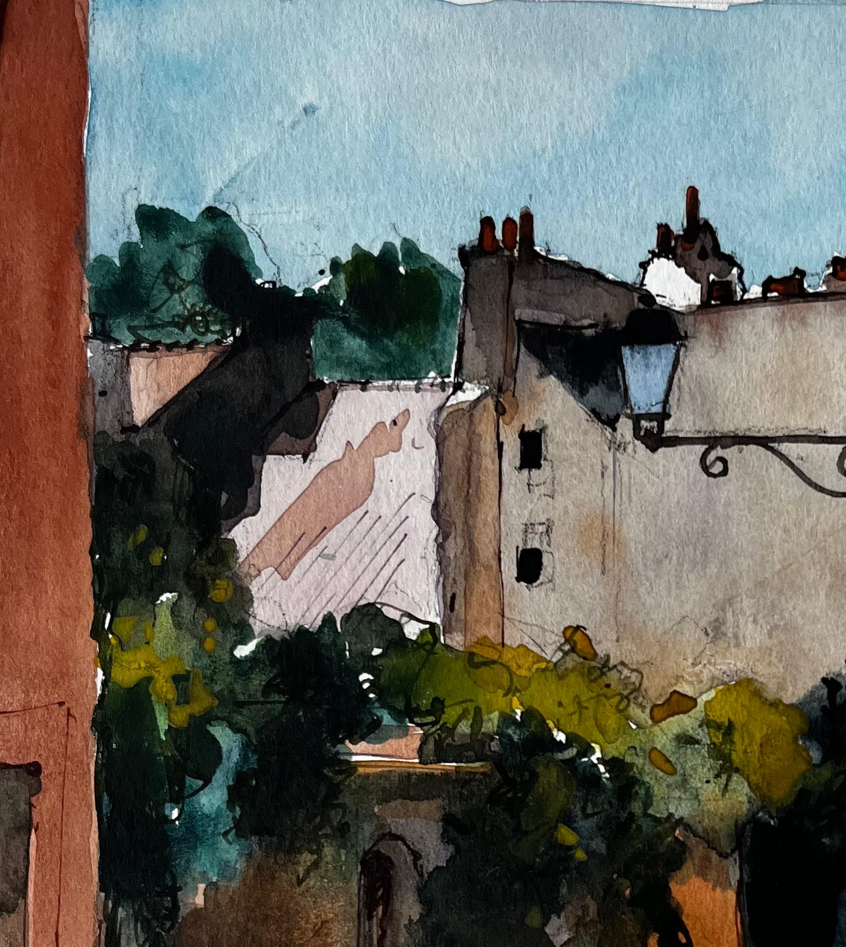 Strada illuminata dal sole e case in pietra a Dinant Studio sulla città fluviale belga - Painting Postimpressionismo di Pierre Neveu