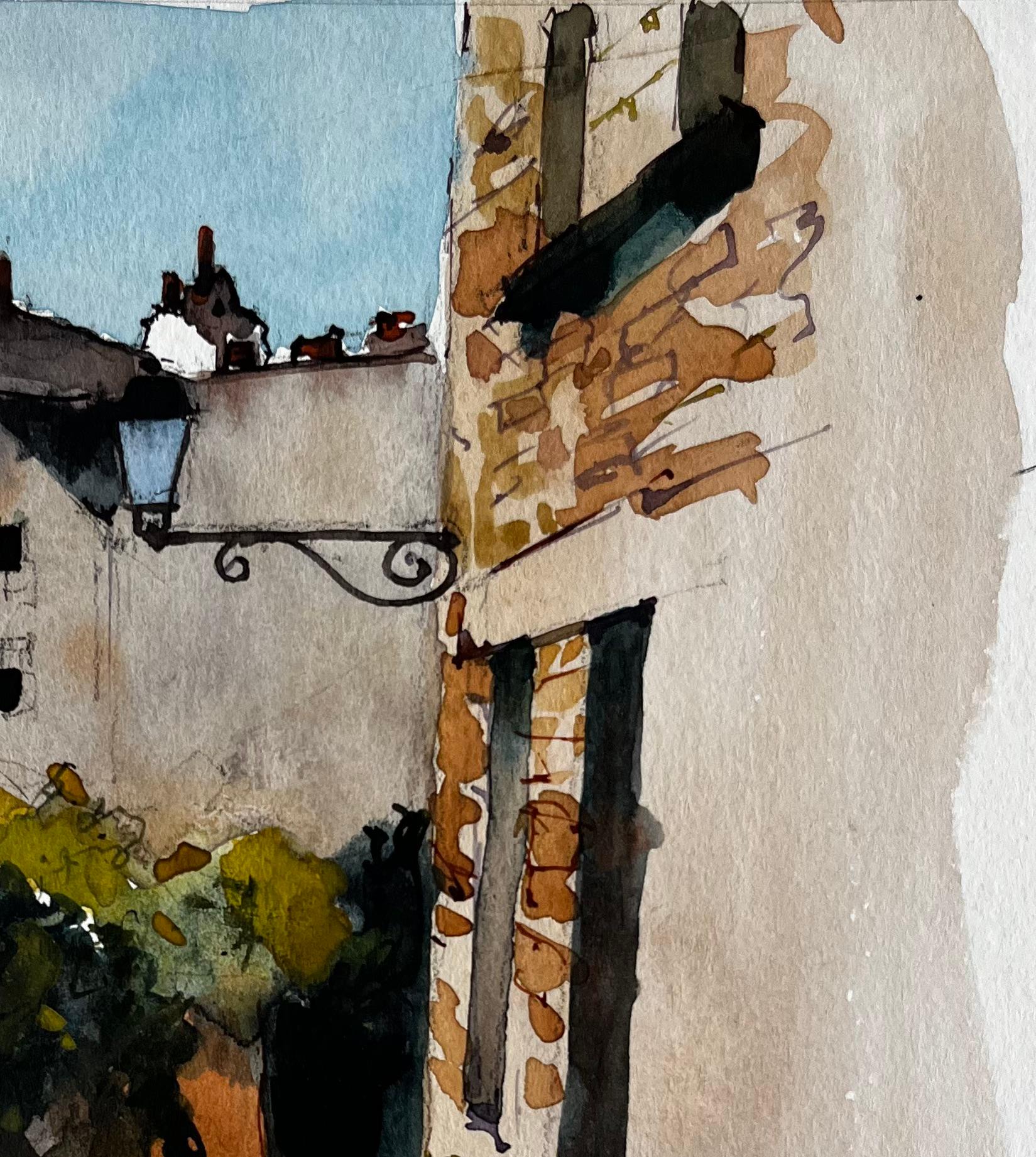 Strada illuminata dal sole e case in pietra a Dinant Studio sulla città fluviale belga - Figurative Painting Grigio di Pierre Neveu