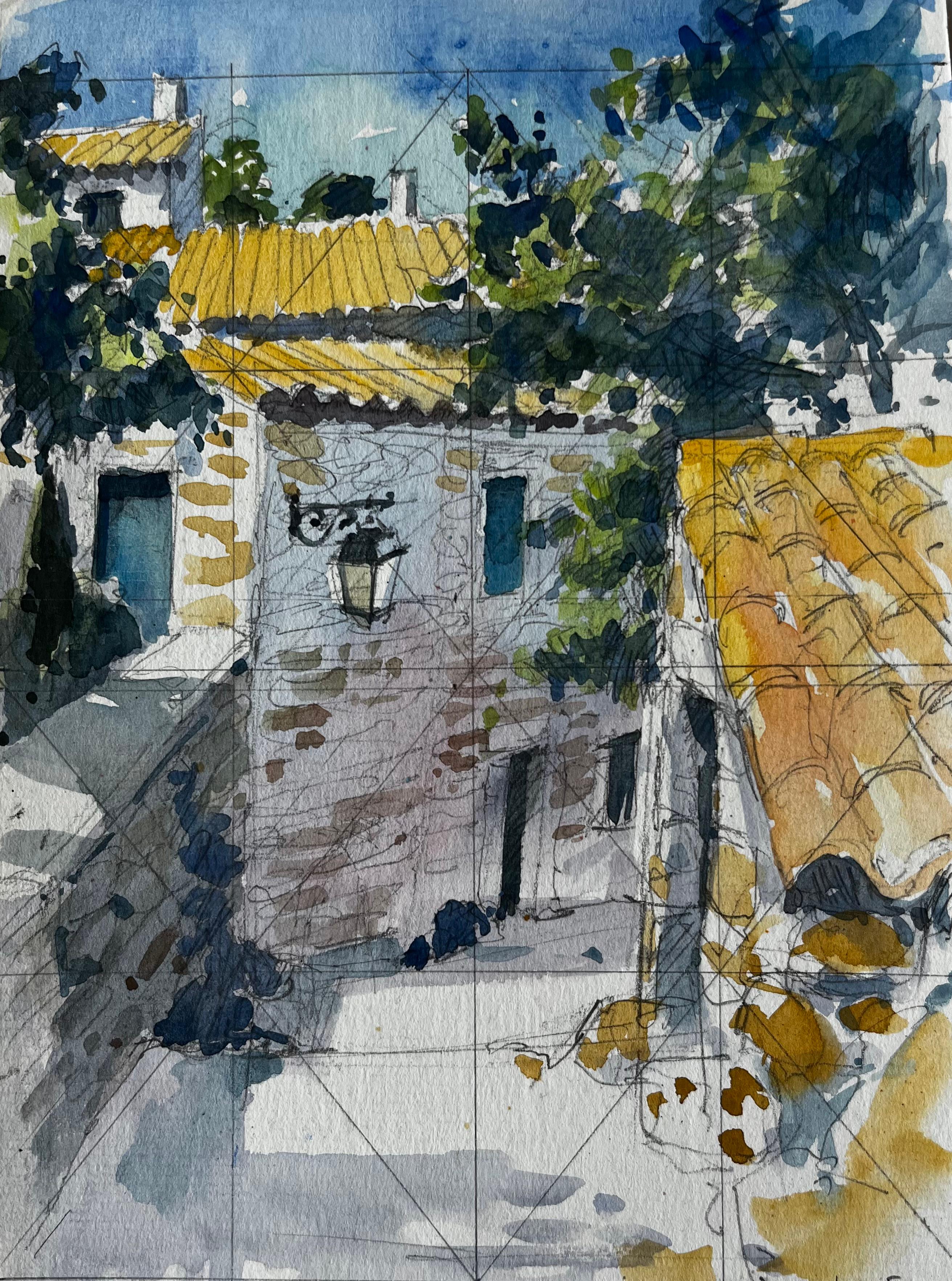 Provenza Casas de piedra iluminadas por el sol y tejados de tejas amarillas Estudio de un pueblo francés