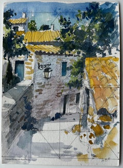 Provenza Casas de piedra iluminadas por el sol y tejados de tejas amarillas Estudio de un pueblo francés