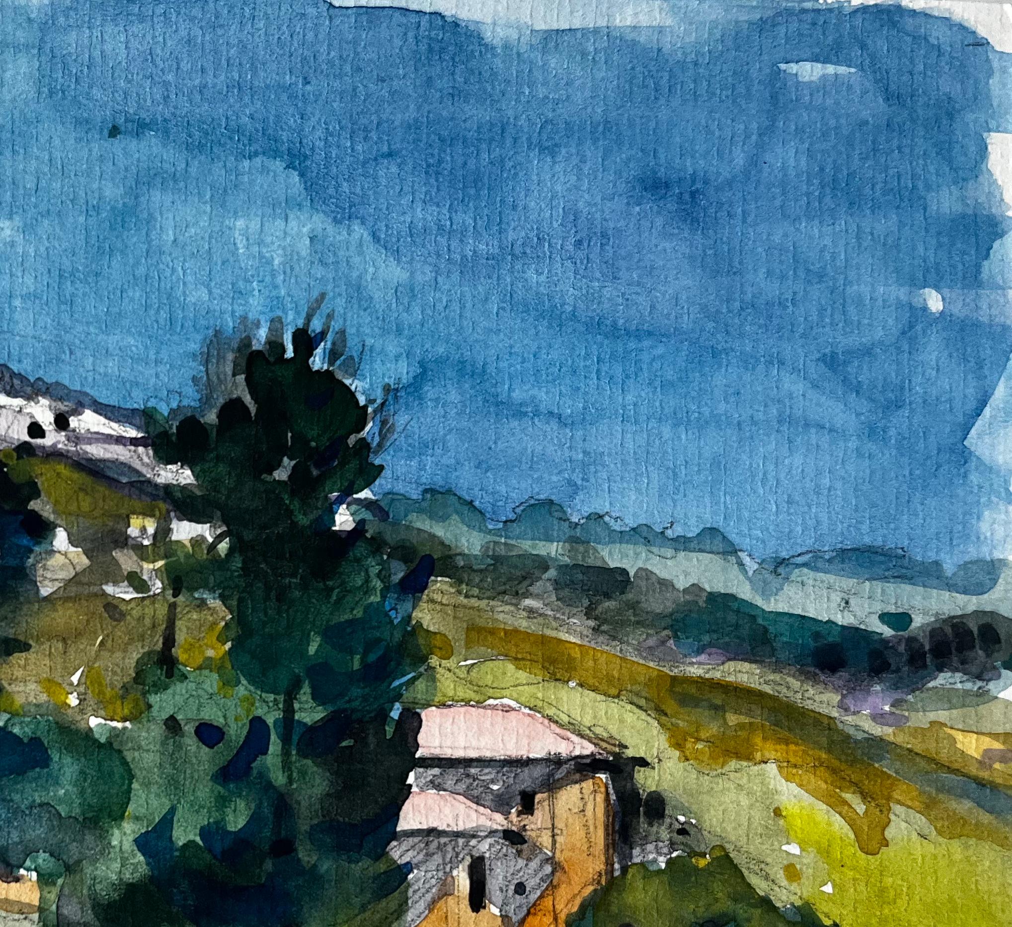 Paysage de colline de Provence avec ferme et crête lointaine Campagne française en vente 1
