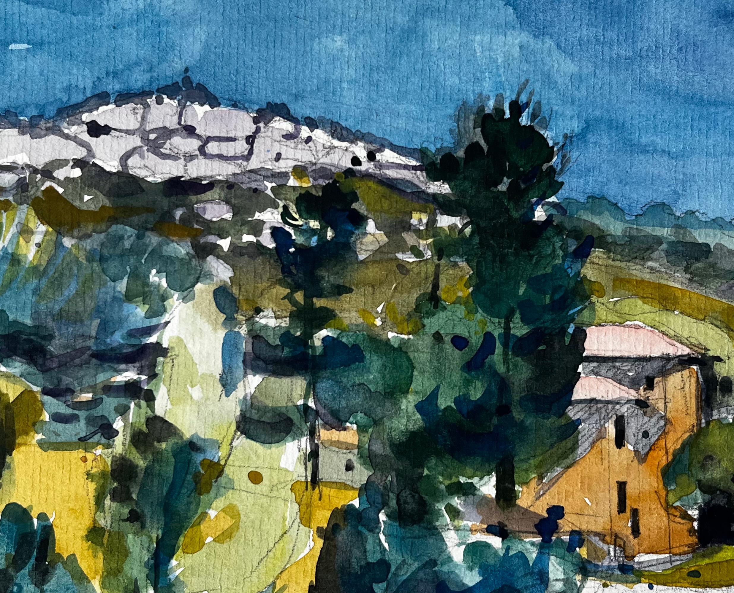 Paysage de colline de Provence avec ferme et crête lointaine Campagne française en vente 2