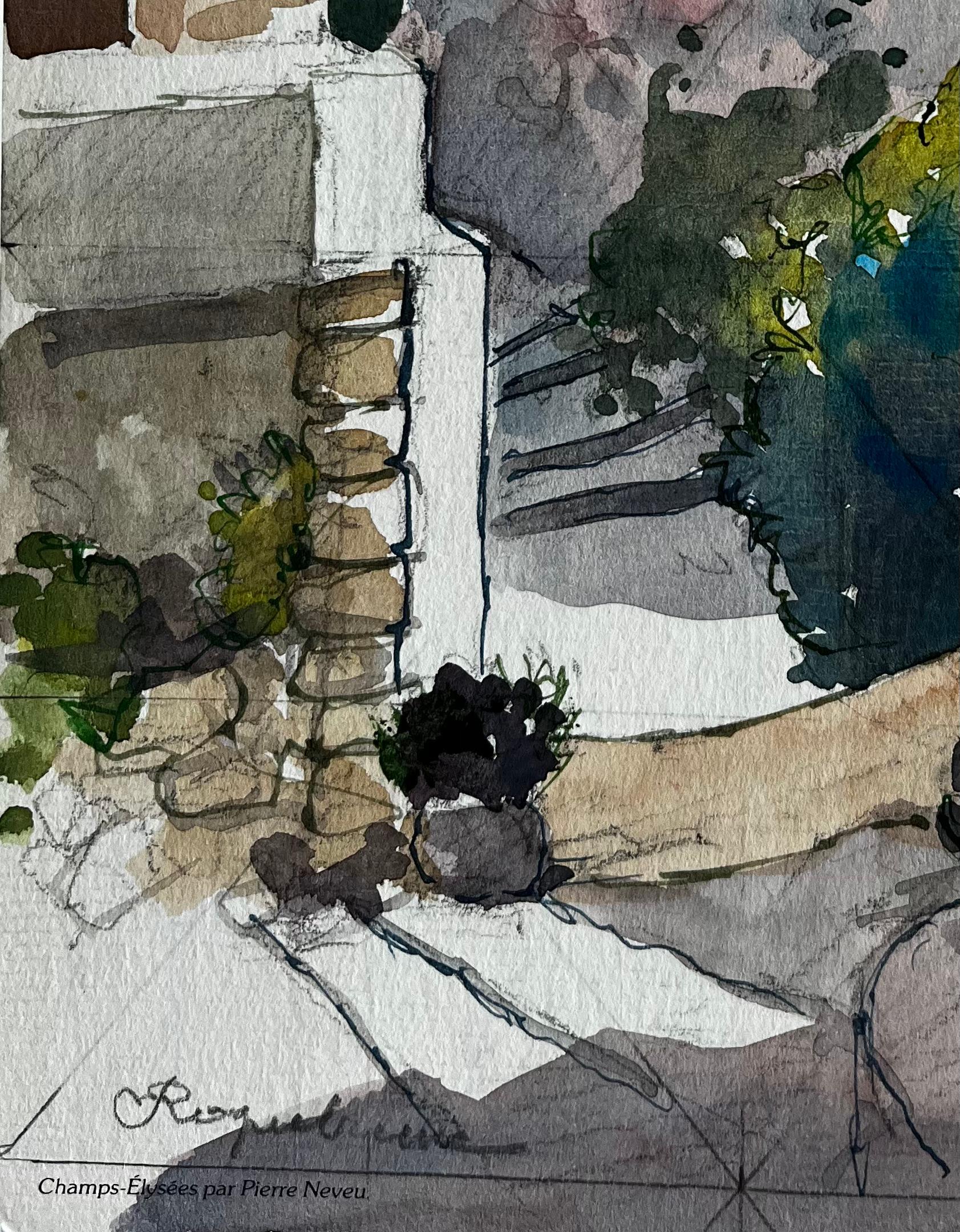 Title: Roquebrune Cap Martin Mediterranean Alleyway View French Riviera Watercolour
Artist: Pierre Neveu (French b.1929)
Medium: Watercolour on artists paper, unframed
Size (H x W): 8.75 x 6.25 inches
Inscribed: Lower left, Roquebrune
Condition: