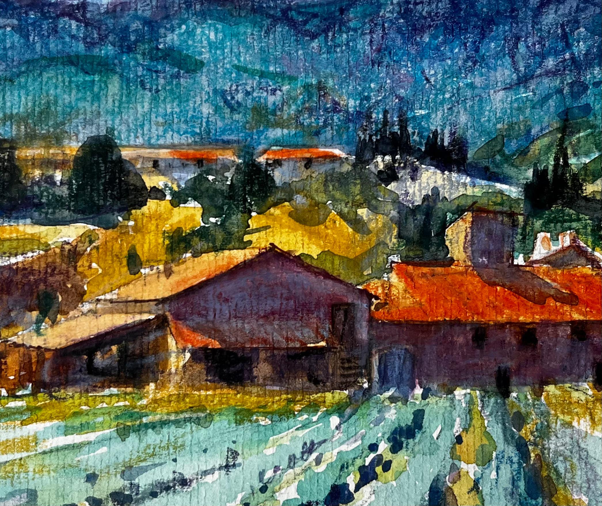 Saint Martin de Castillon Provence Mas et champs de lavande Aquarelle en vente 2