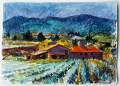 Saint Martin de Castillon Provence Farmhouse and Lavender Fields Watercolour