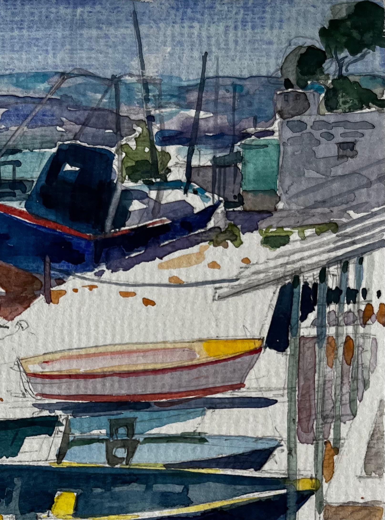 Pescherecci spiaggiati sulla costa mediterranea Acquerello di Pierre Neveu in vendita 2