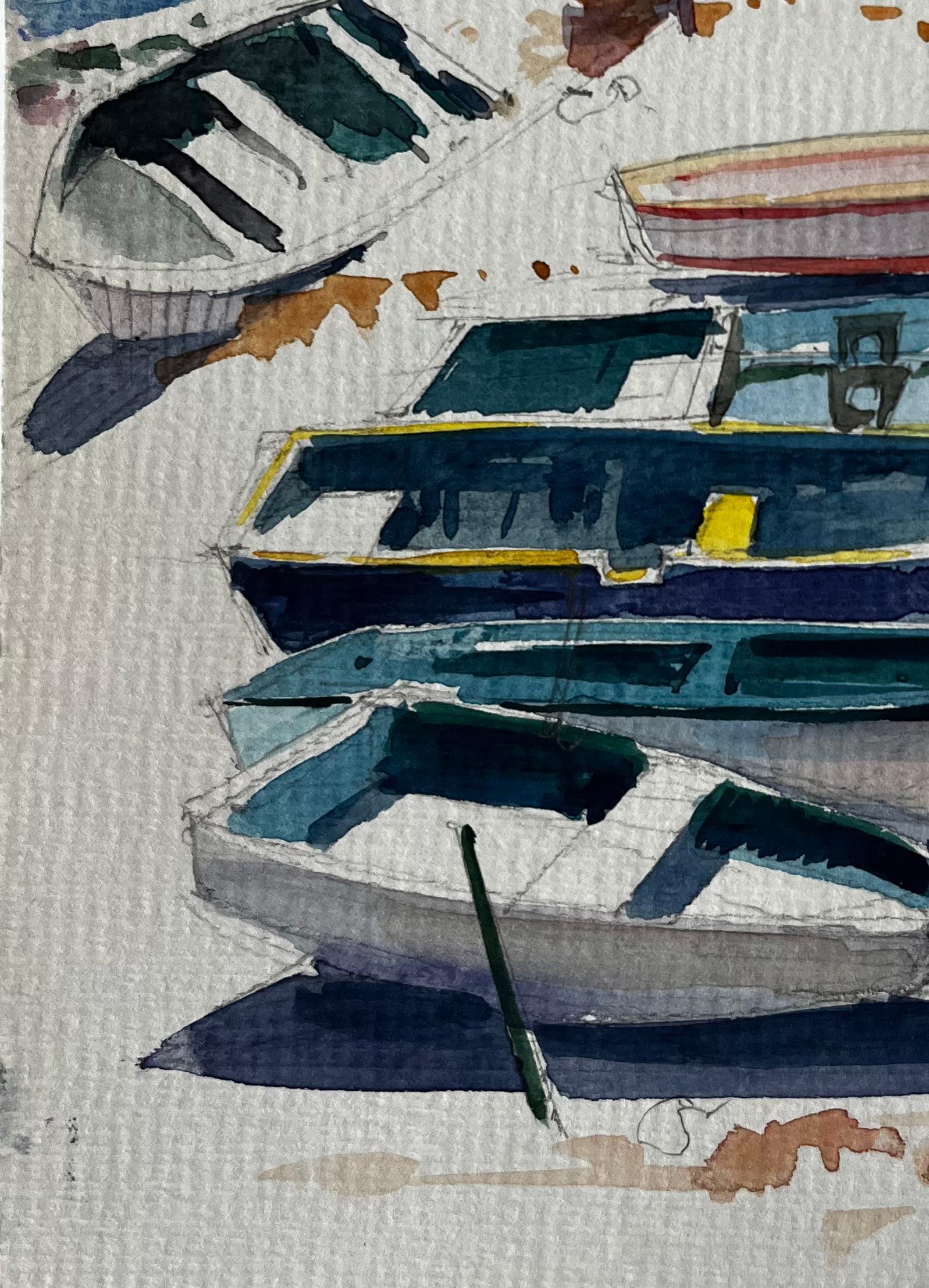 Pescherecci spiaggiati sulla costa mediterranea Acquerello di Pierre Neveu in vendita 5