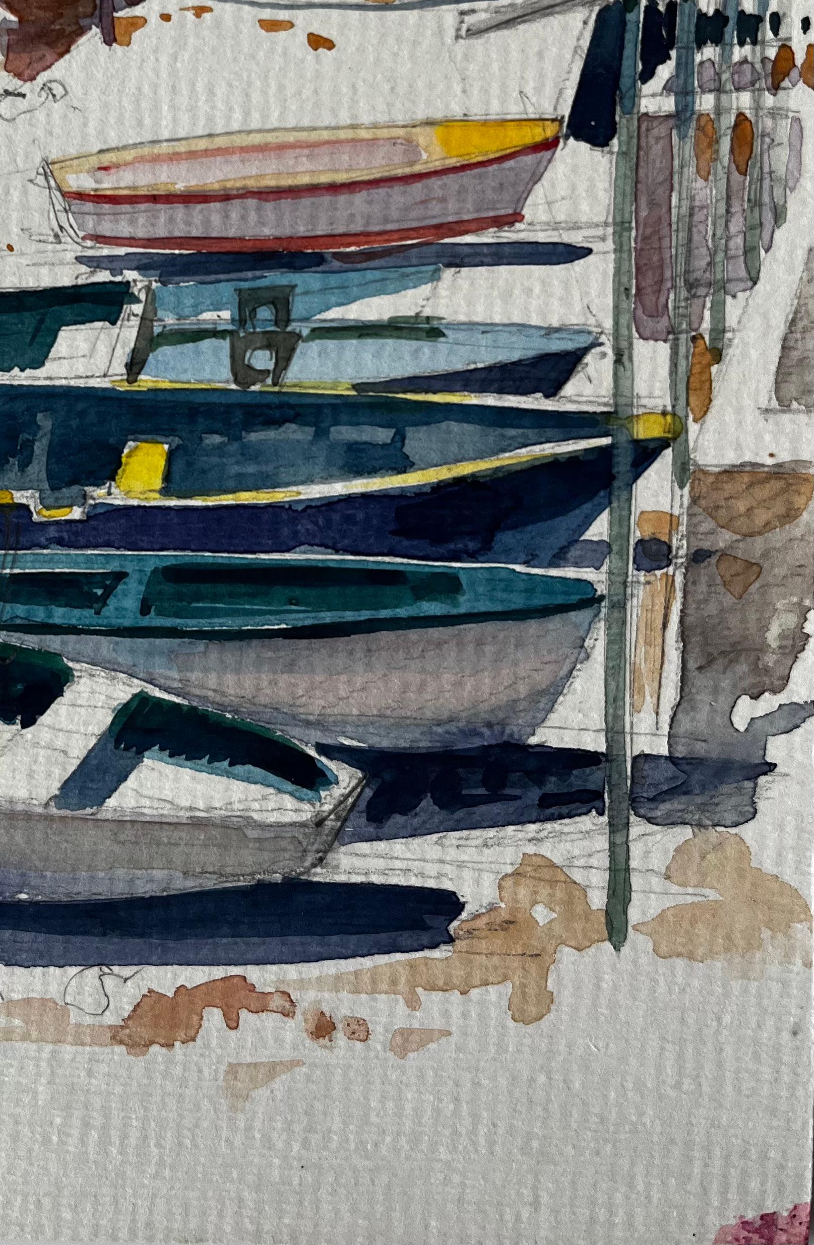 Pescherecci spiaggiati sulla costa mediterranea Acquerello di Pierre Neveu in vendita 4